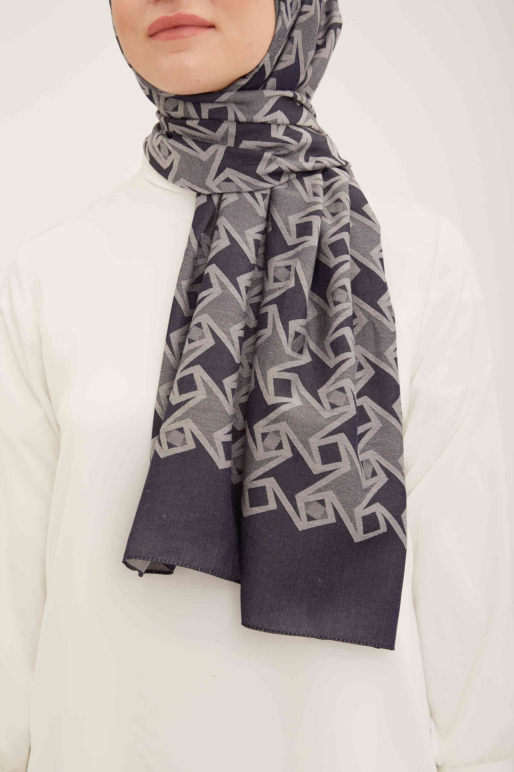 Akasya Lacivert Desenli Şal Şıklığı Trend Armina