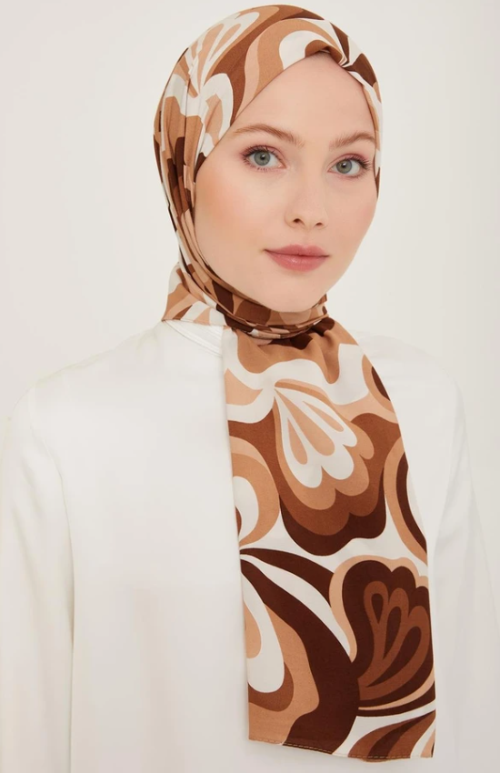 Armine Trend Defne Şal 6348-2-03 Kahverengi Beyaz