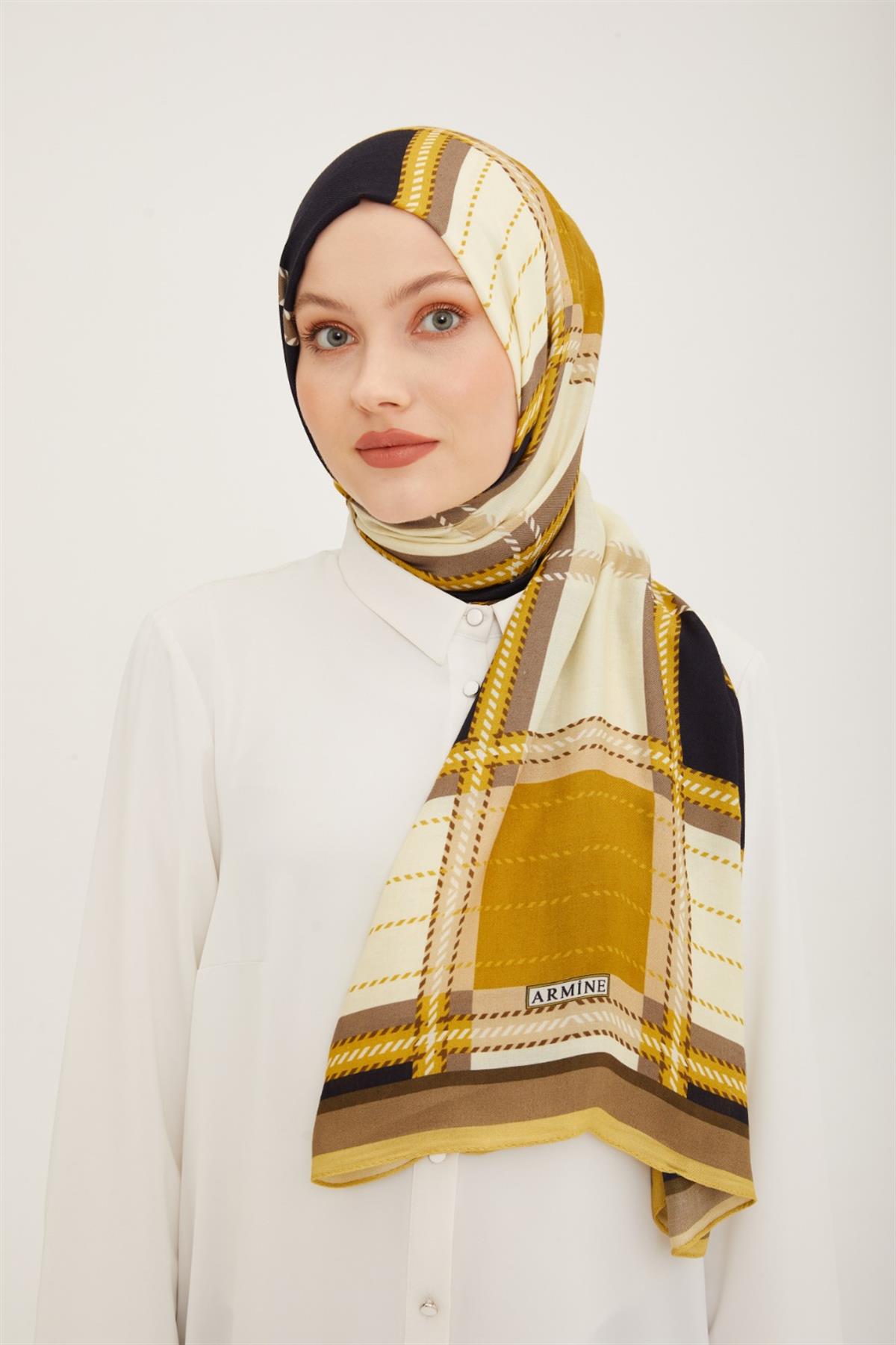 Armine Moda Ekose Desen Pamuk Şal Pastel Tonlar