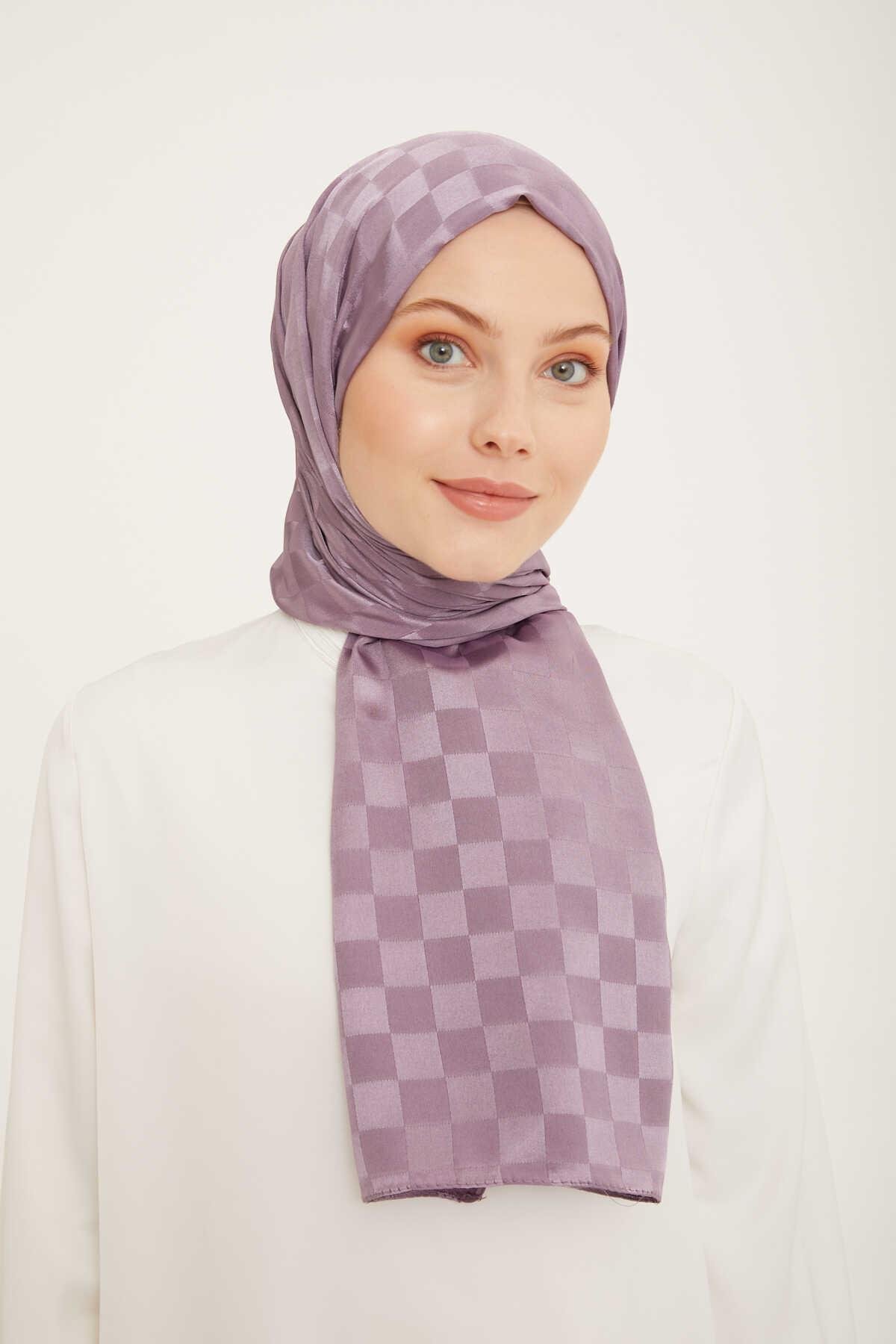 Armine Trend Lila Kareli Diamond Desen Jakarlı Şal