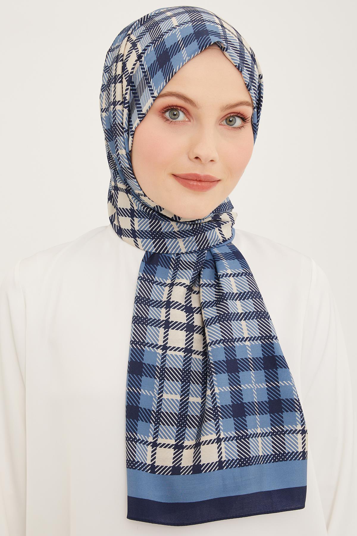 Armine Moda Lacivert Indigo Ekose Desen Modal Şal