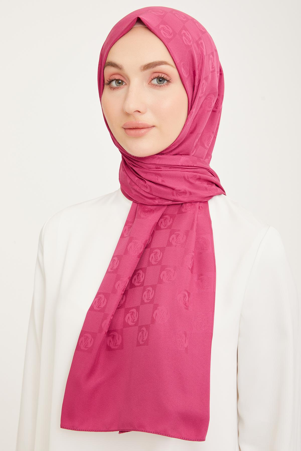 Armine Trend Zengin Doku Fuşya Dama Desen Şal