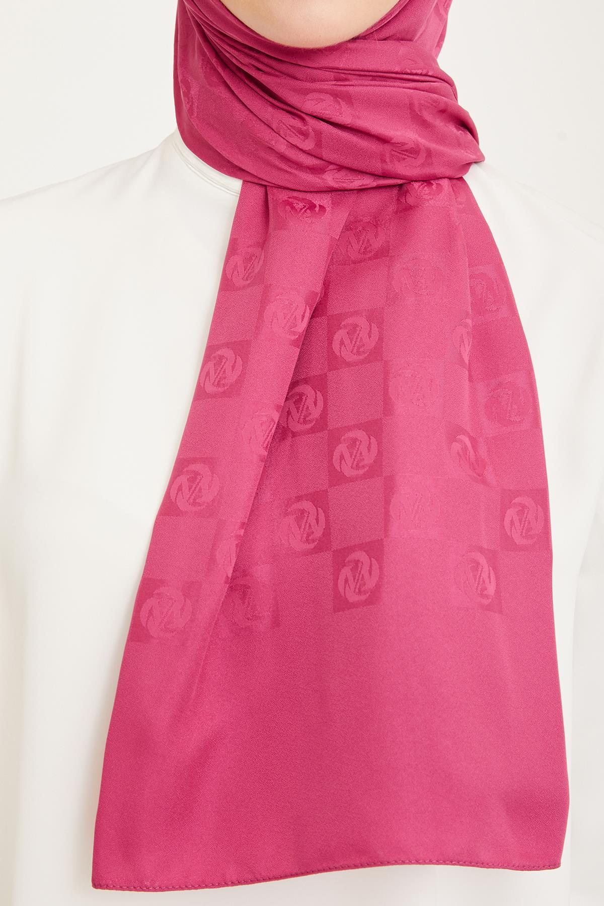 Armine Trend Zengin Doku Fuşya Dama Desen Şal