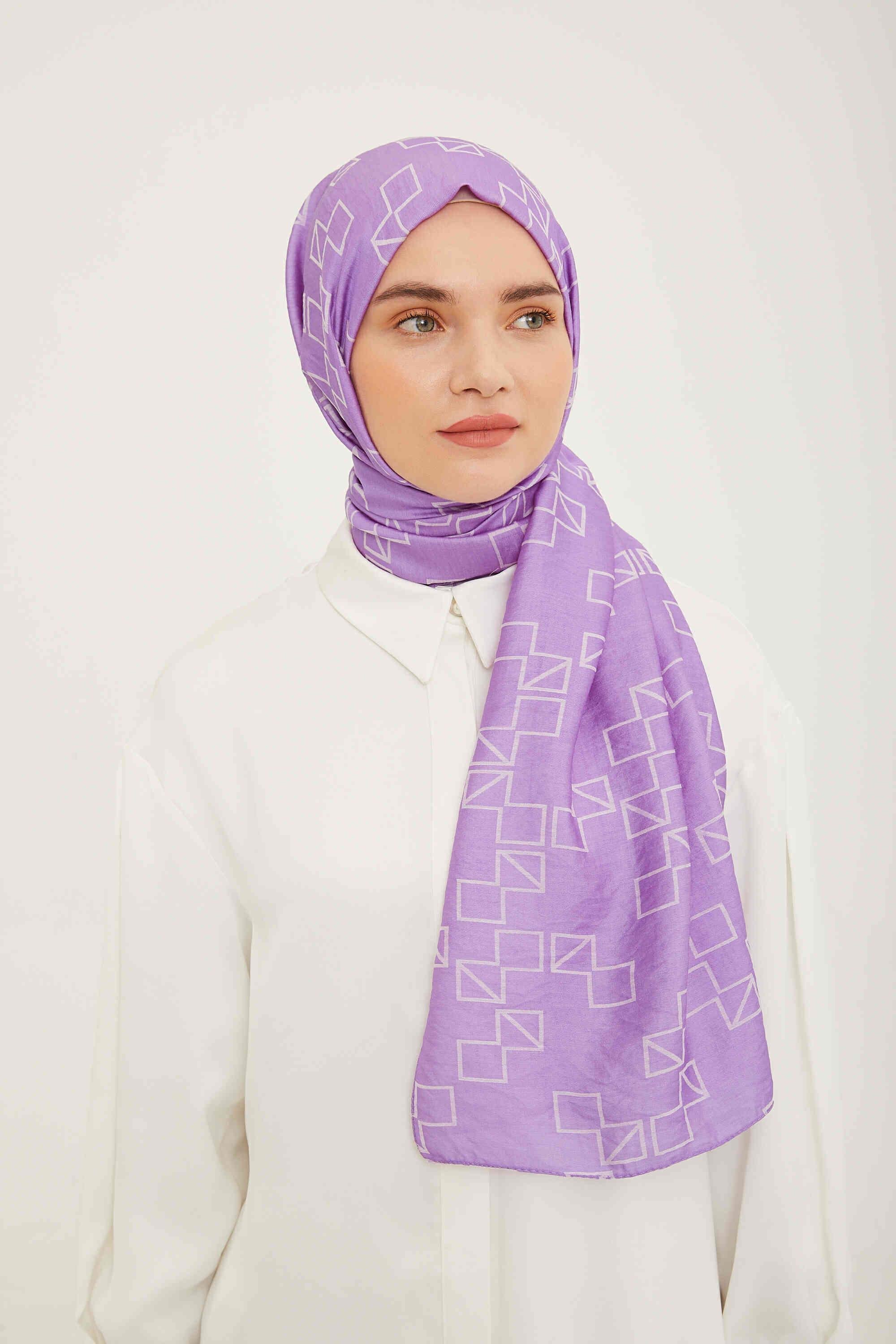 Armine Mor Geometrik Desen Şık Tasarım Pure Lina Şal