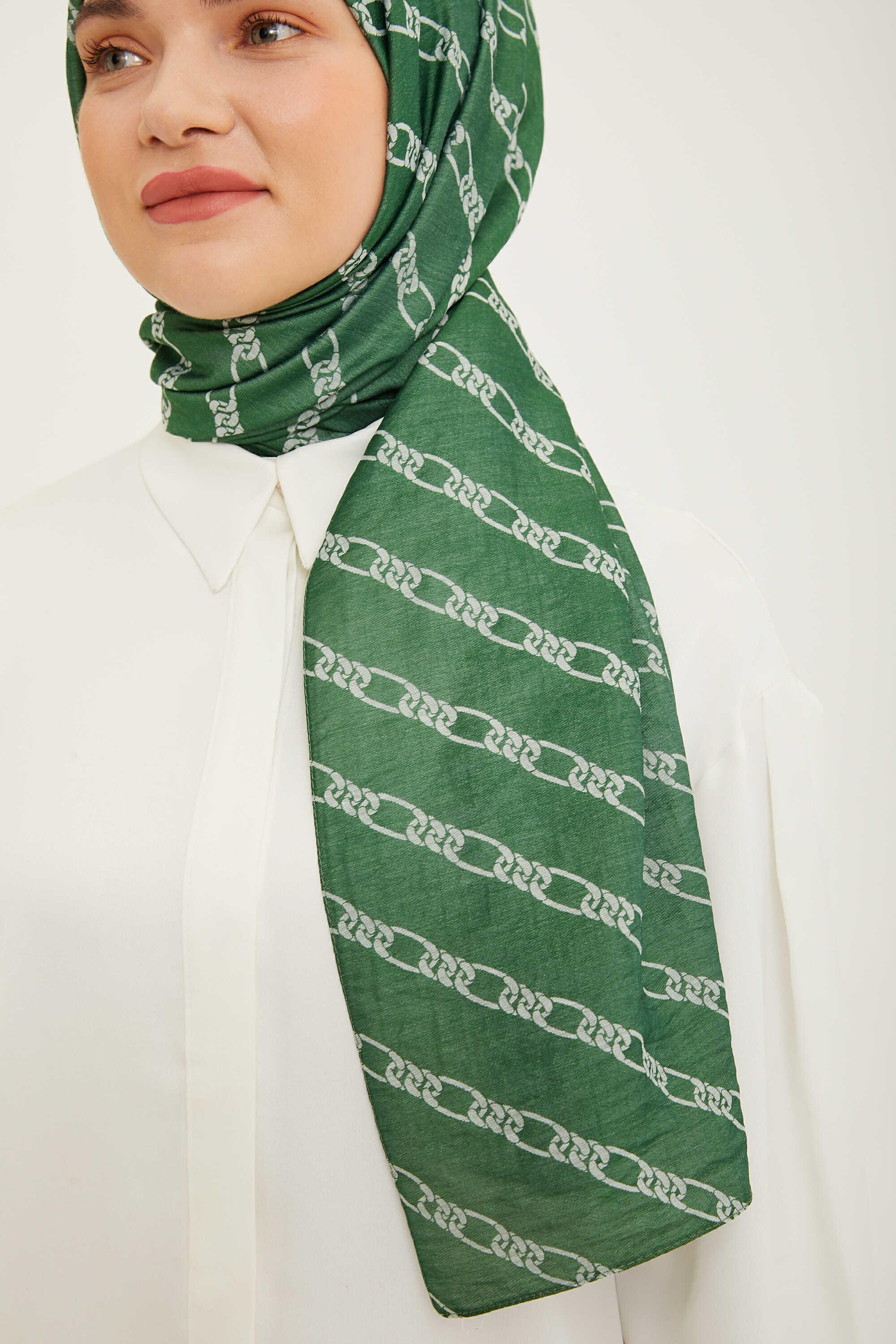 Zincir Desenli Koyu Yeşil Şal Elegance Collection