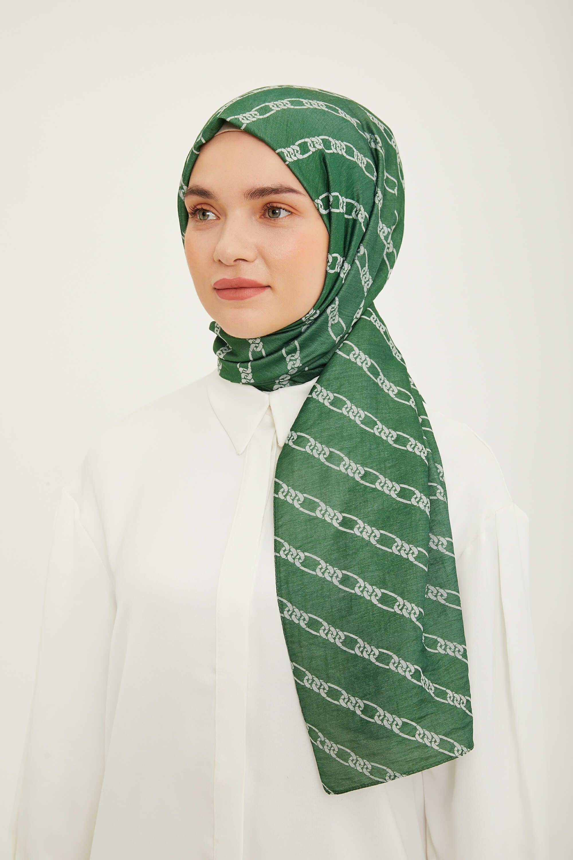 Zincir Desenli Koyu Yeşil Şal Elegance Collection