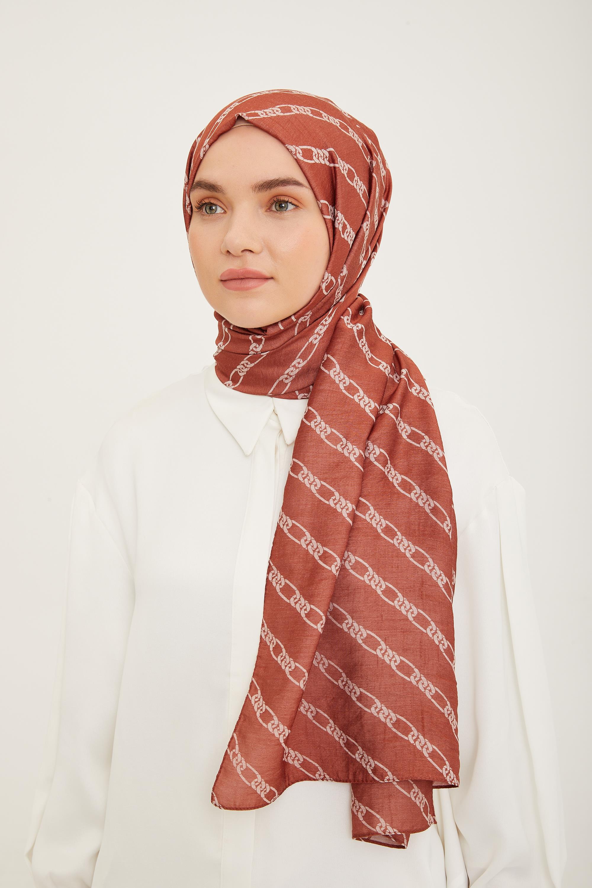 Armine Moda Lina Kiremit Zincir Desenli Şık Şal