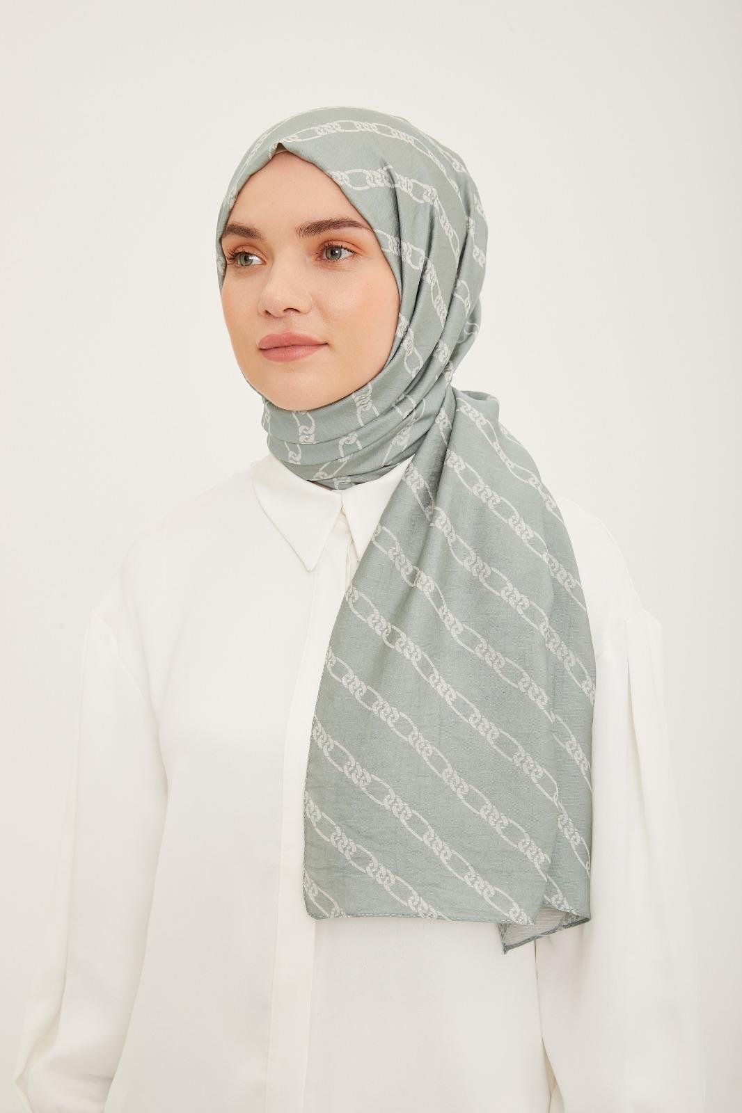 Mint Yeşili Zincir Desenli Armine Şal Modası
