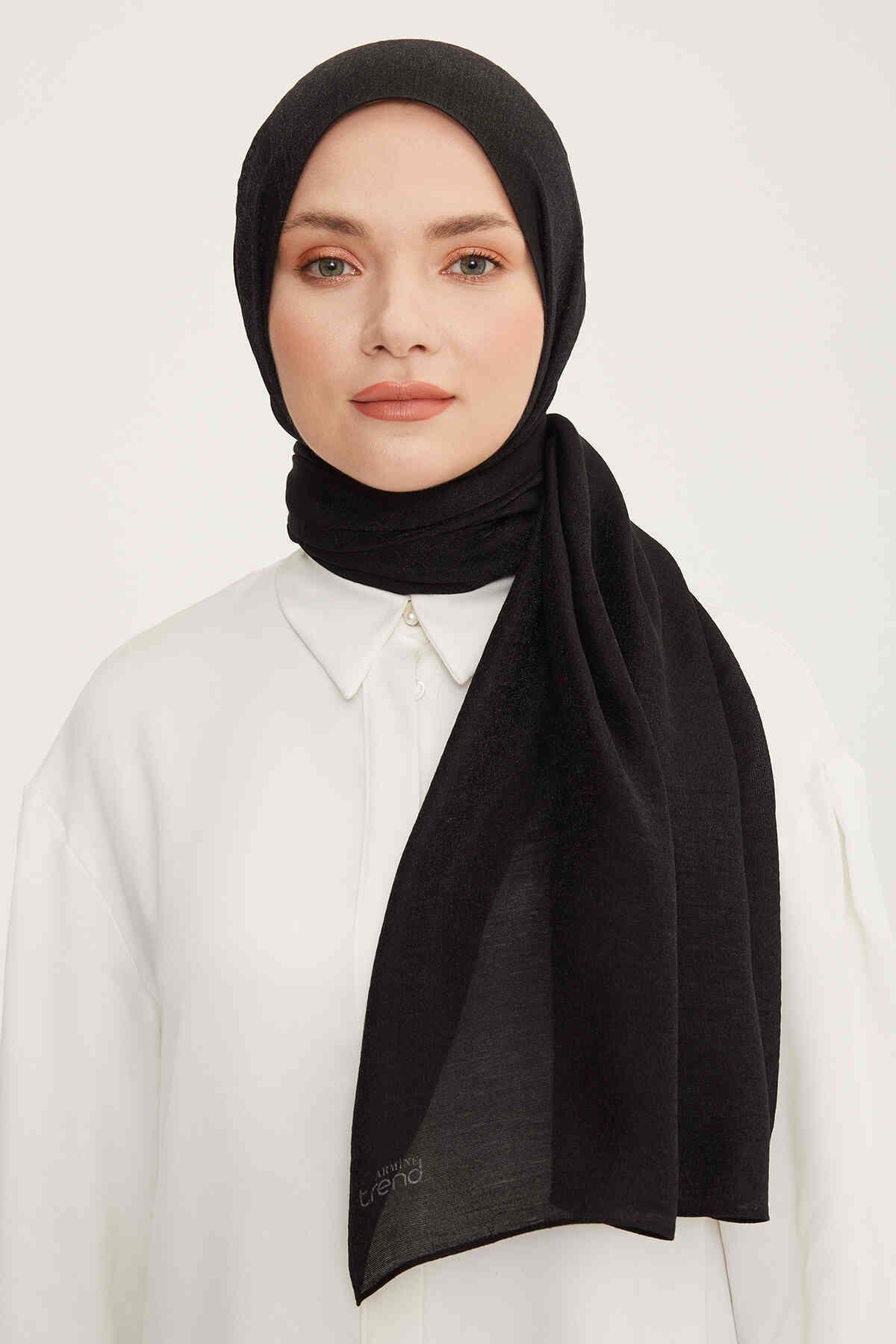 Armine Trend Siyah Pırıltılı Düz Renk Şık Şal