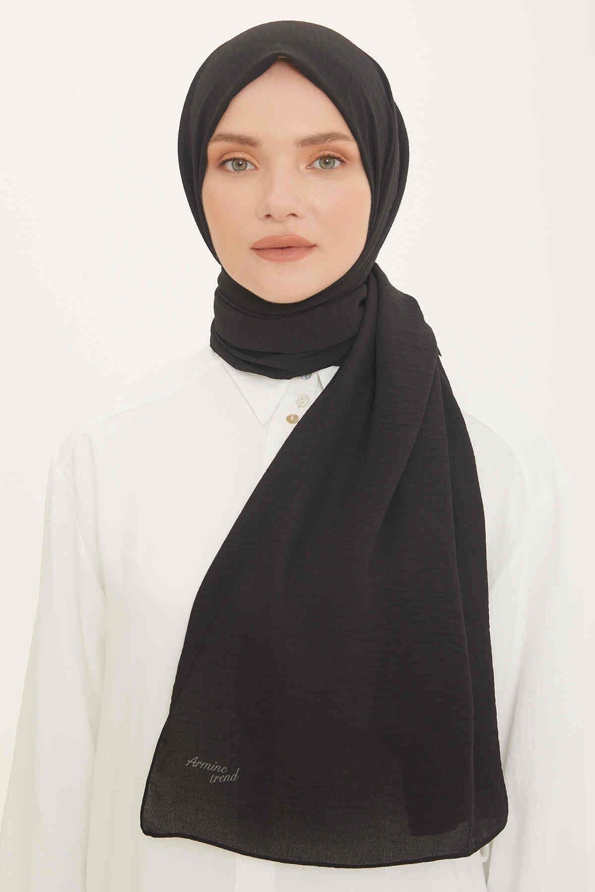 Armine Siyah Tek Renk Şık Pamuklu Şal
