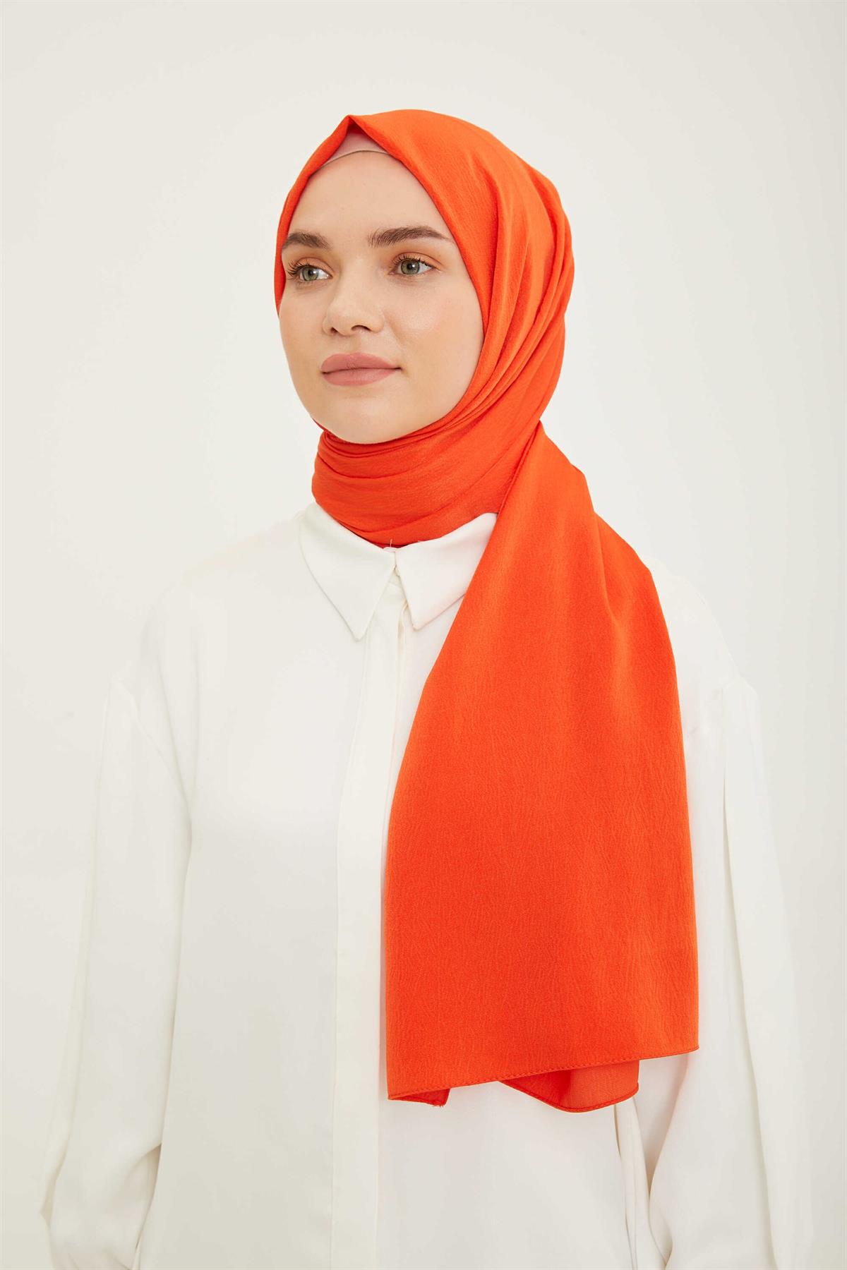 Armine Moda Turuncu Kırışık Şal Özgün Tasarım