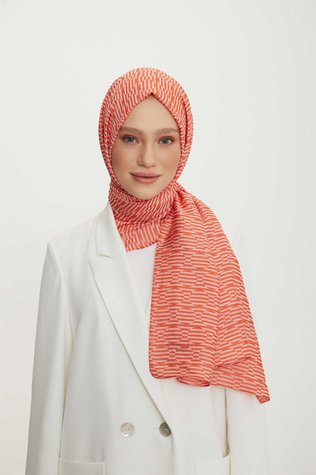 Turuncu Moda Saf Lina Şal Enerji