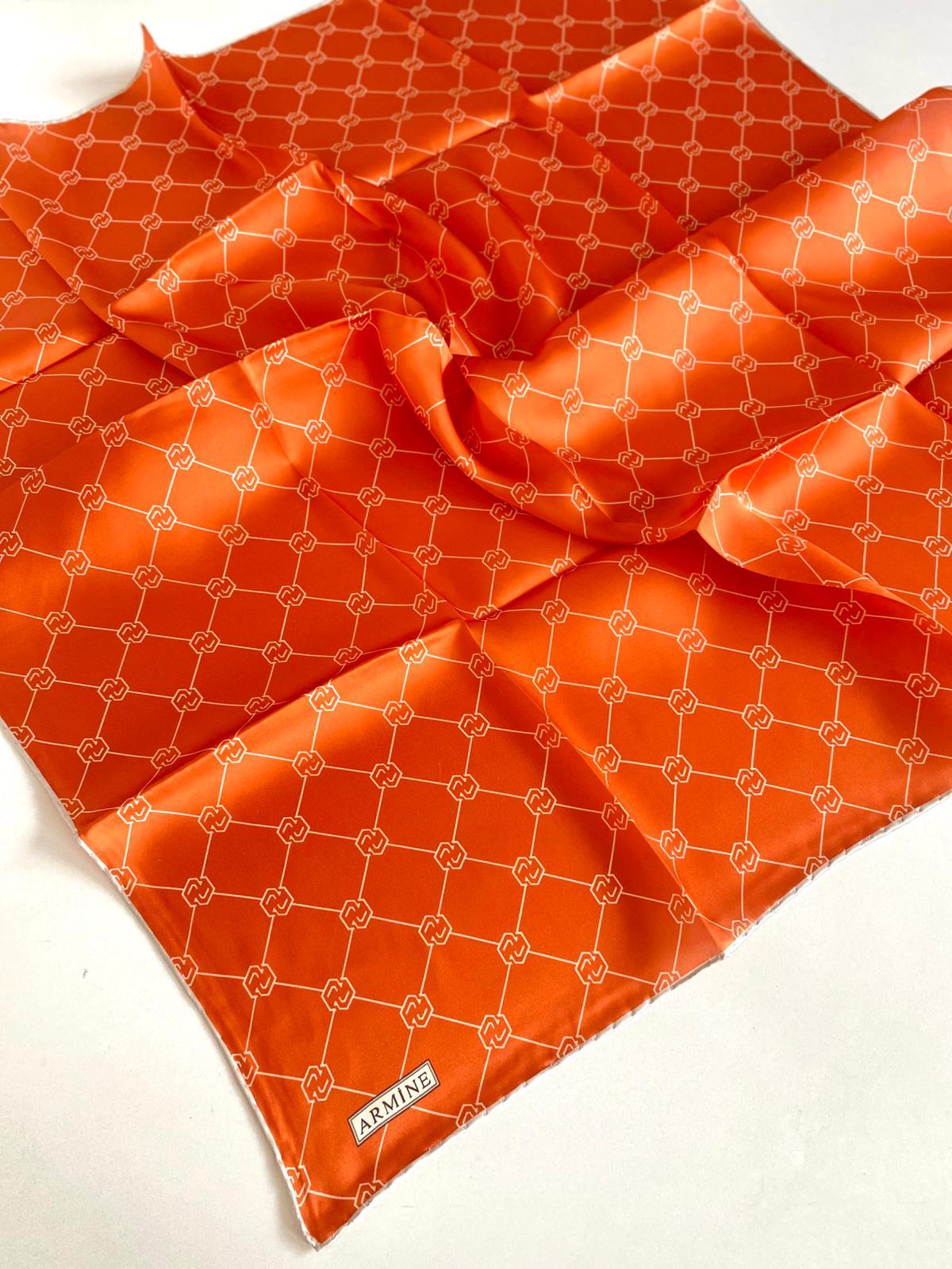 Armine Turuncu Monogram Desen Sura İpek Eşarp 9178-54 