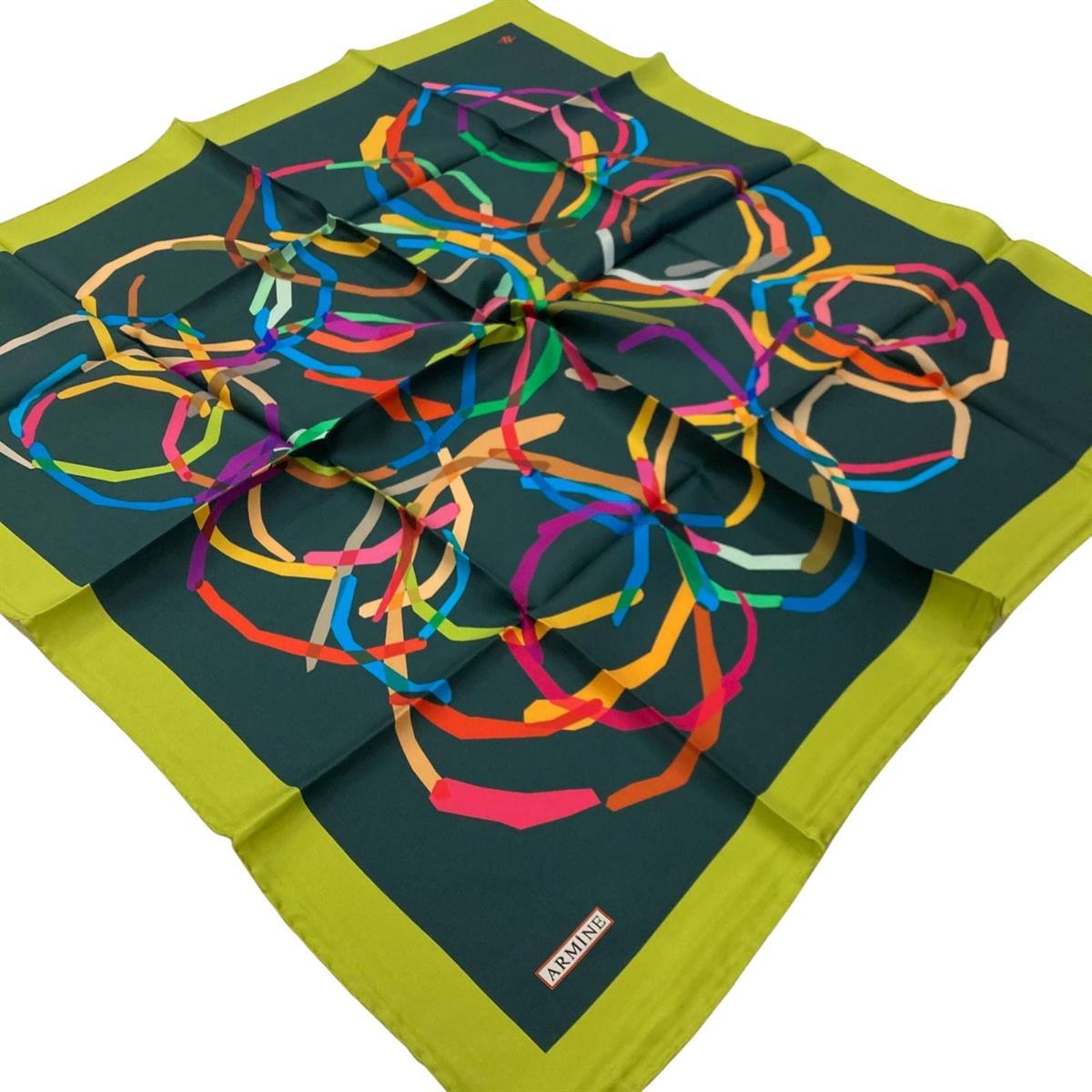 Doğal Zeytin Yeşili Desenli Lüks Tivil İpek Eşarp