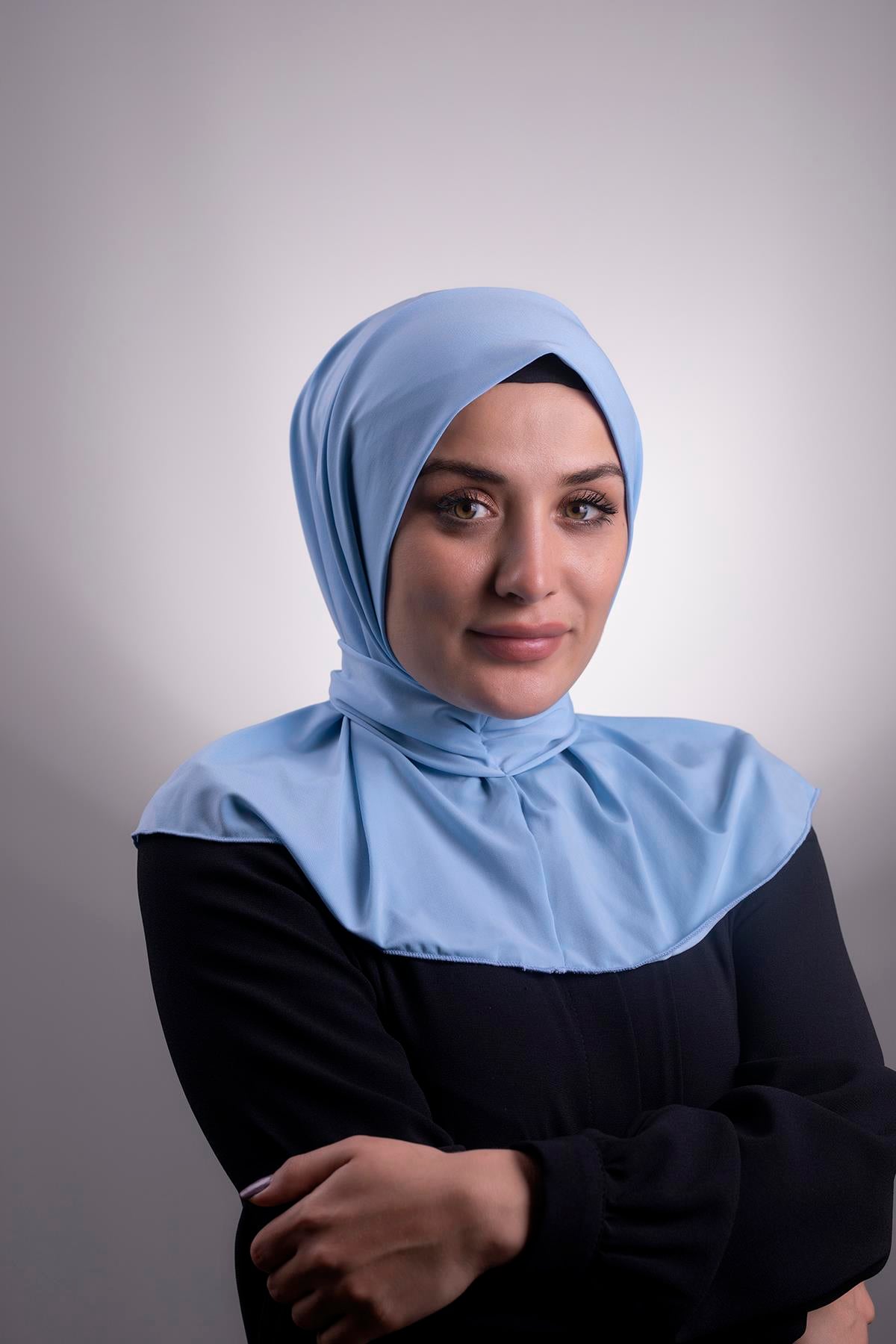 Bebe Mavisi Pratik Hazır Geçmeli Tesettür Eşarp Sandy Kumaş Arkadan Çıtçıtlı 2101_11