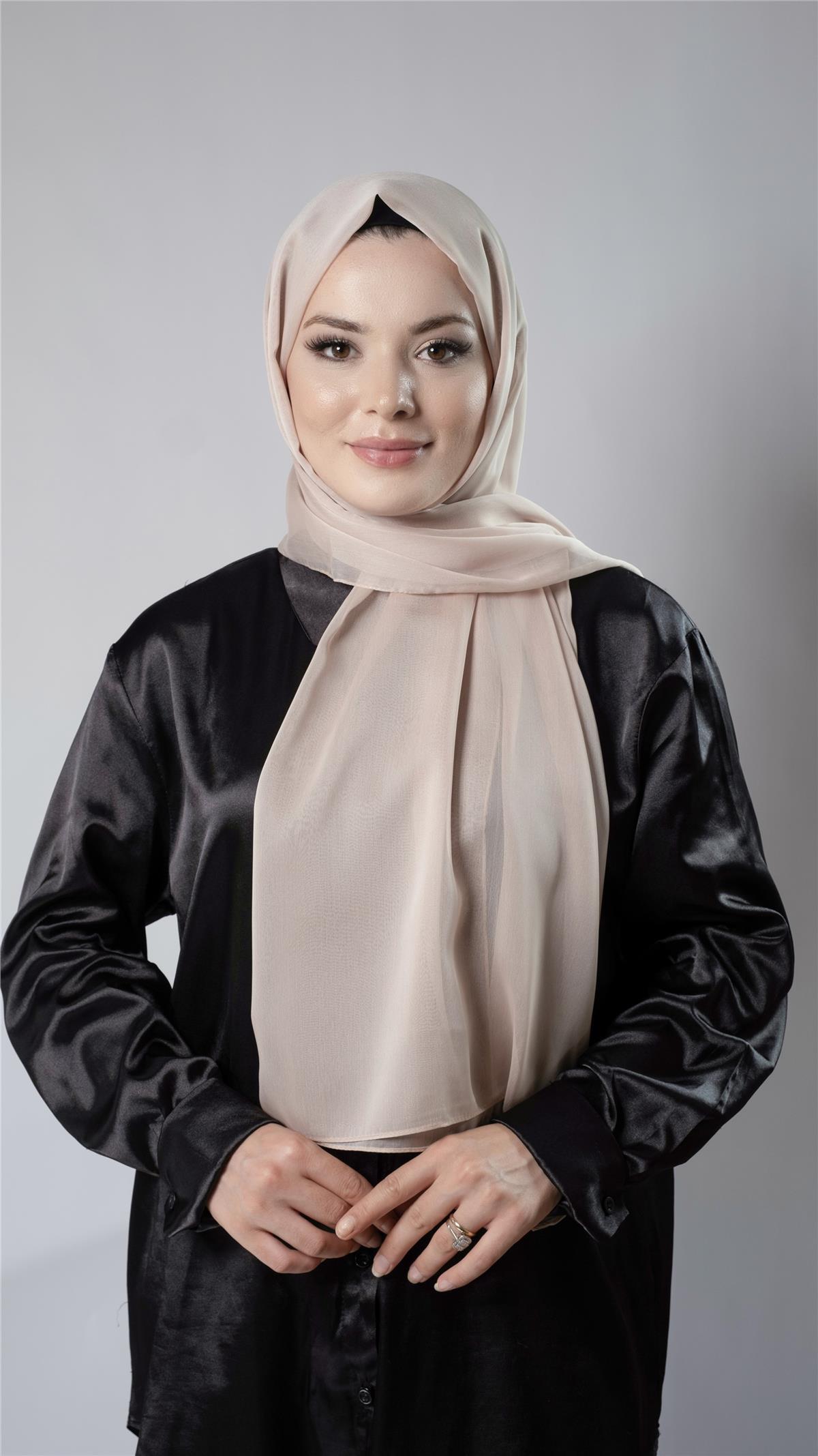 Bej Düz Klasik Şal Şifon Kumaş Janjan Abiye 202108_12