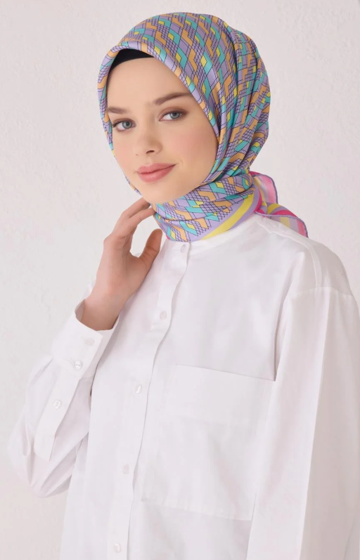 Belli Tivil İpek Eşarp 4052-87 Pembe Karışık Desen 