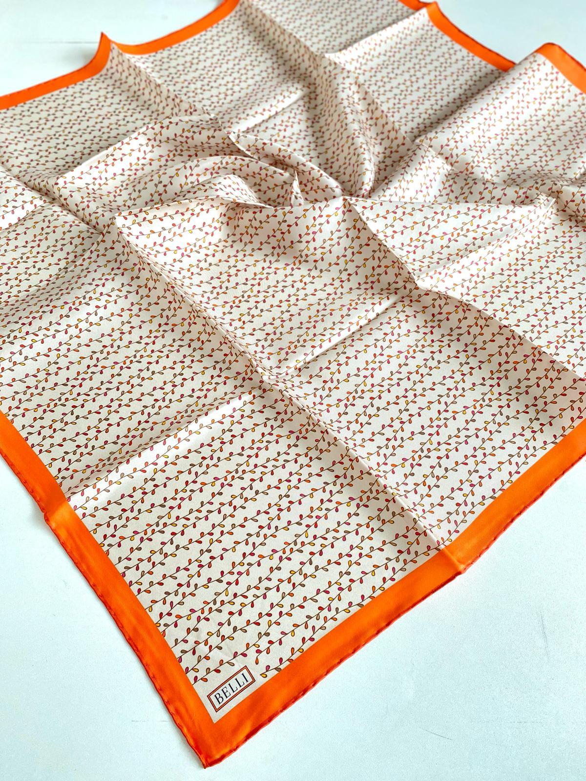 Belli Tivil İpek Eşarp 4128-82 Turuncu  Karışık Desen 