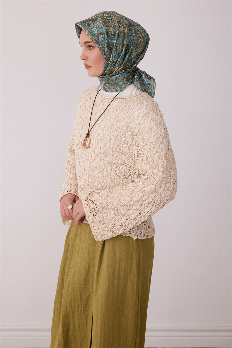 Belli Tivil İpek Eşarp 4404 32 Mint Etnik Desen