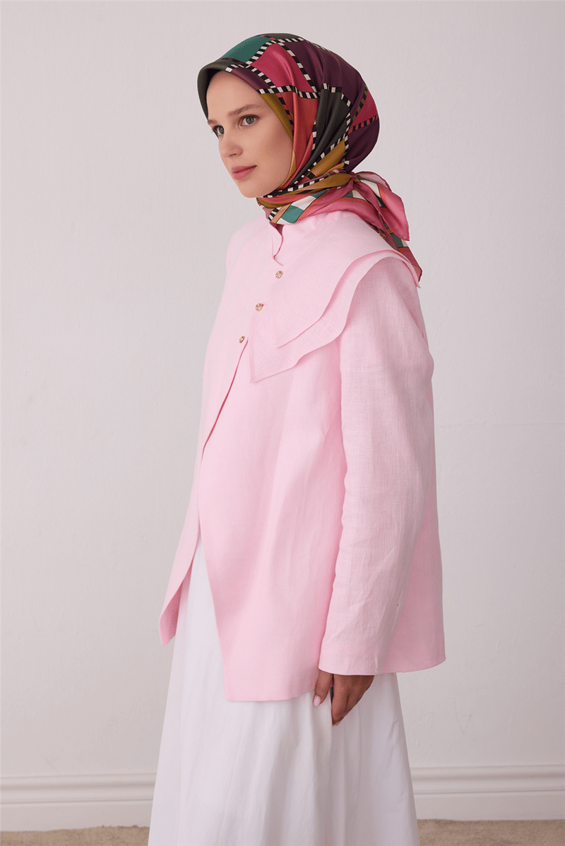 Belli Tivil İpek Eşarp Pembe 4419 31 Geometrik Desen