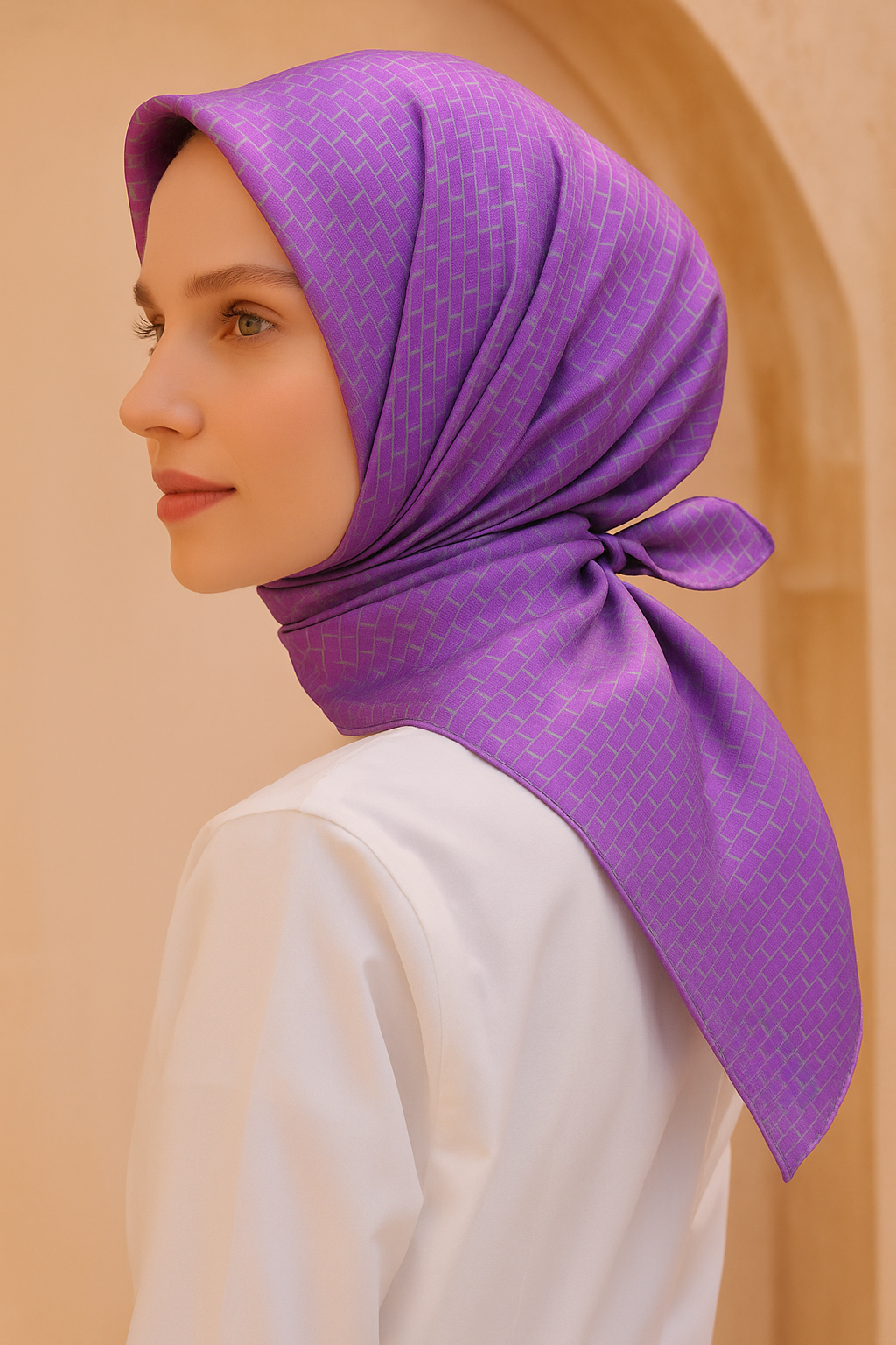 Belli Tivil Saf İpek Eşarp 4203 - 34 Mor Geometrik Desen