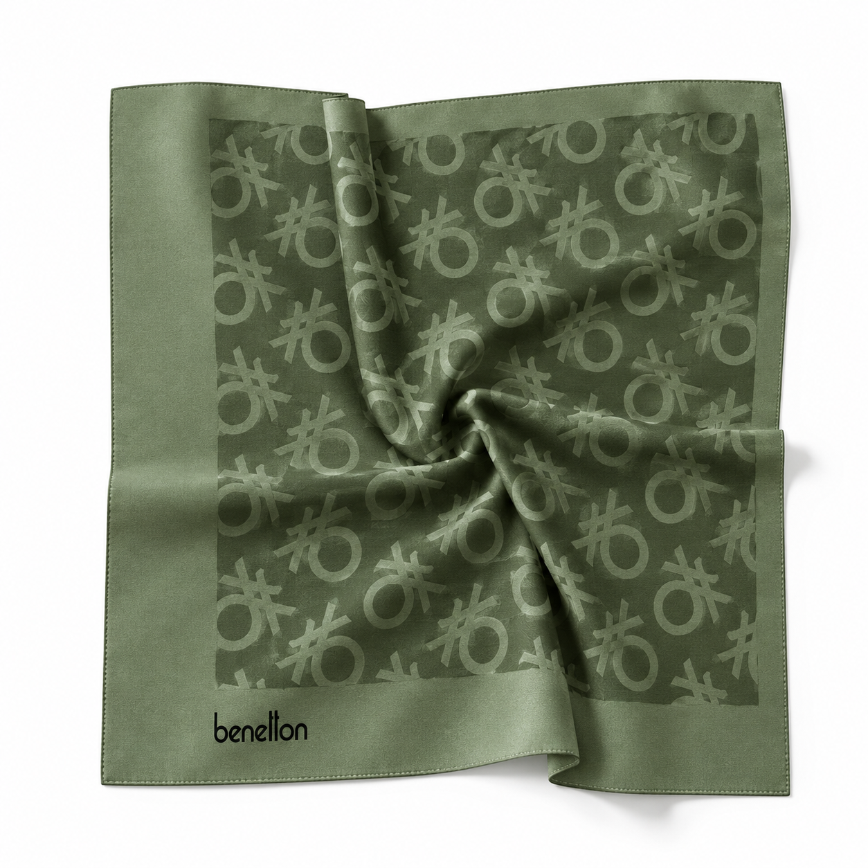 Benetton Elegante Eşarp 1024 2803 Yeşil Monogram Desen