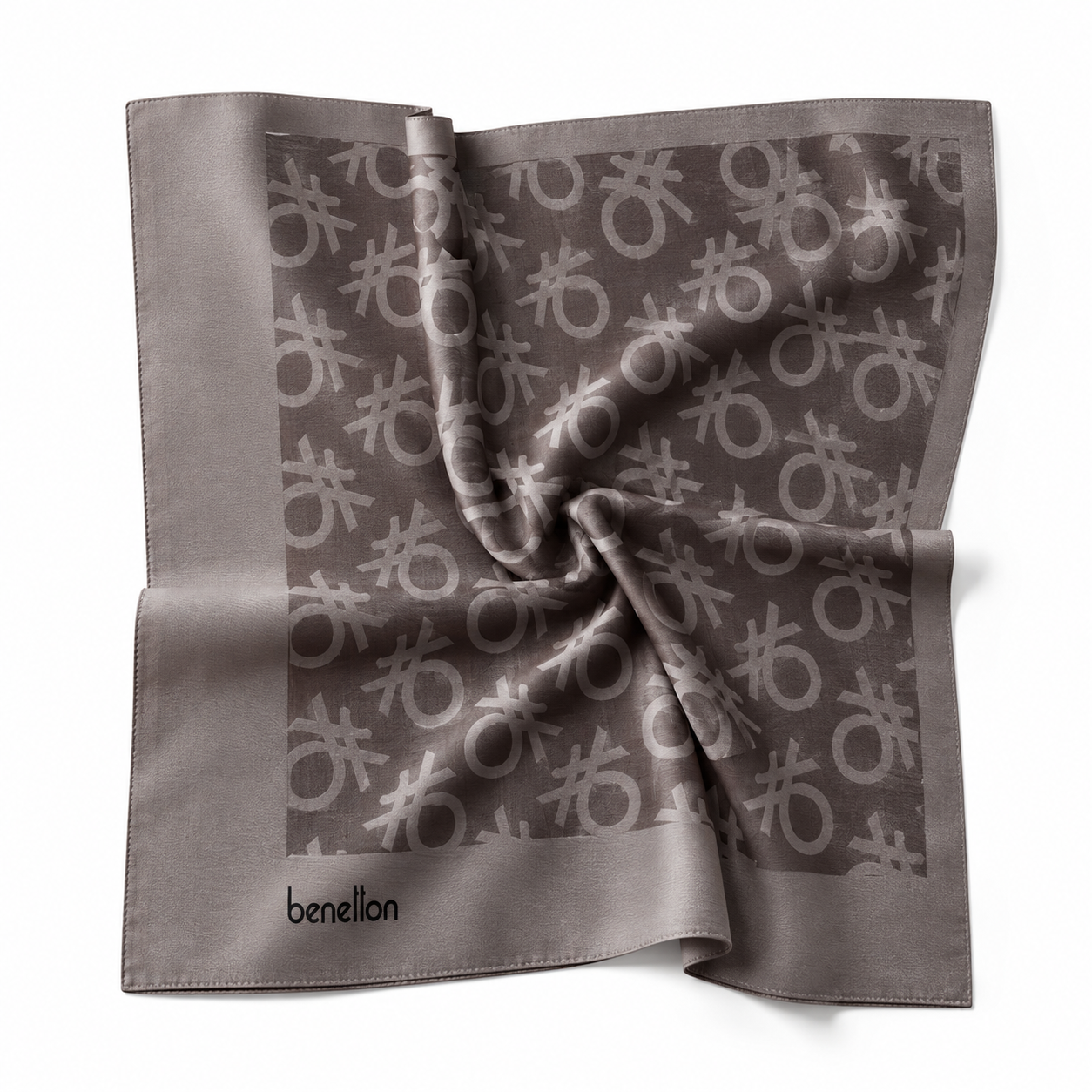 Benetton Elegante Eşarp 1024 2817 Acı Kahve Monogram Desen