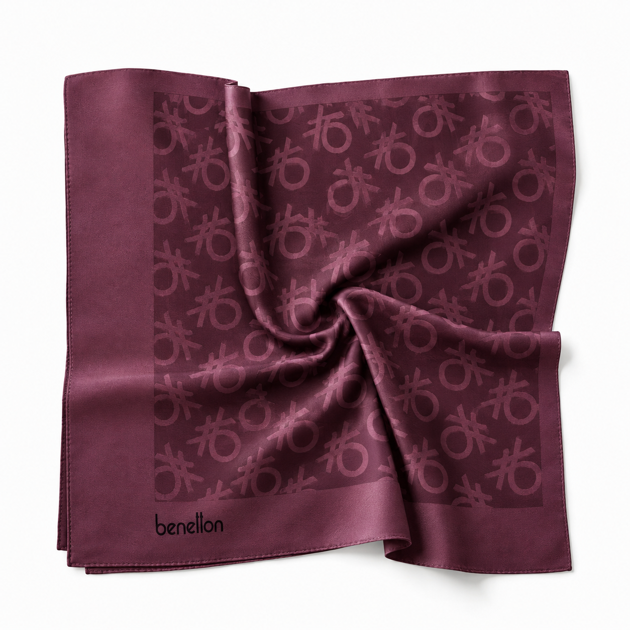 Benetton Elegante Eşarp 1024 3439 Bordo Monogram Desen