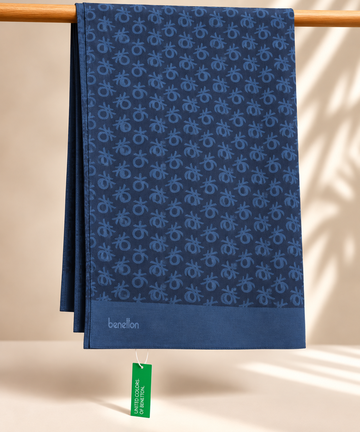 Benetton Elegante Şal 1023 1919 Lacivert Monogram Desen