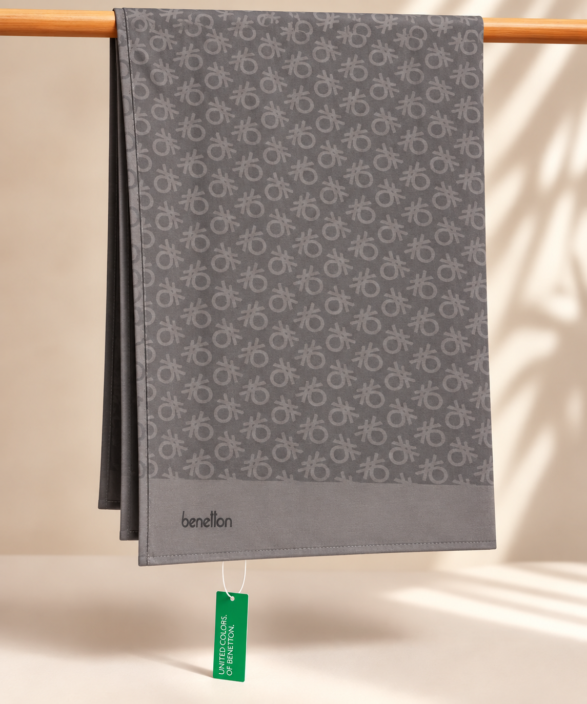 Benetton Elegante Şal 1023 21113 Gri Monogram Desen