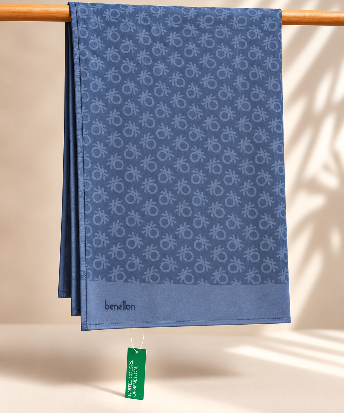 Benetton Elegante Şal 1023 2286 İndigo Monogram Desen