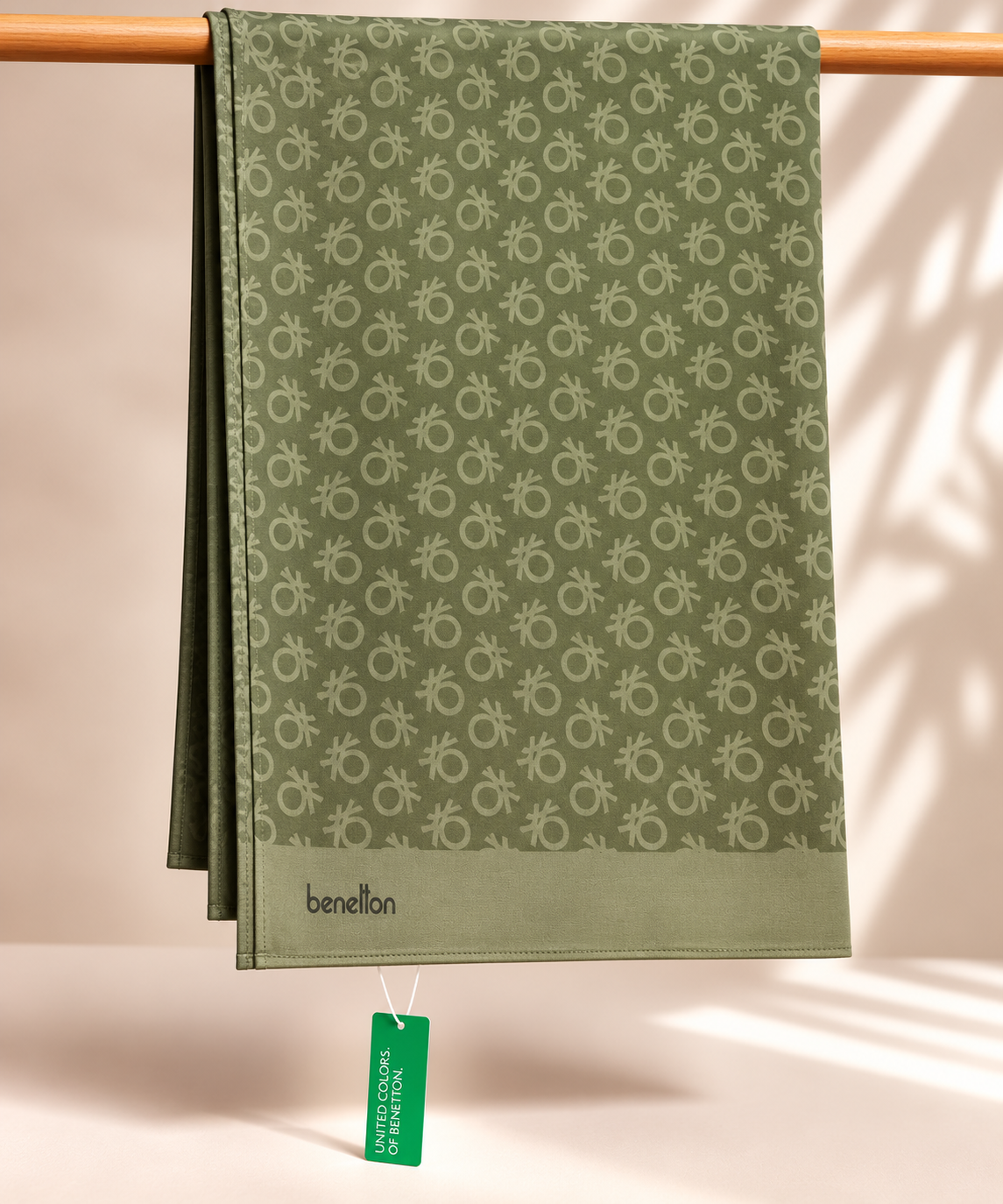 Benetton Elegante Şal 1023 2803 Haki Monogram Desen