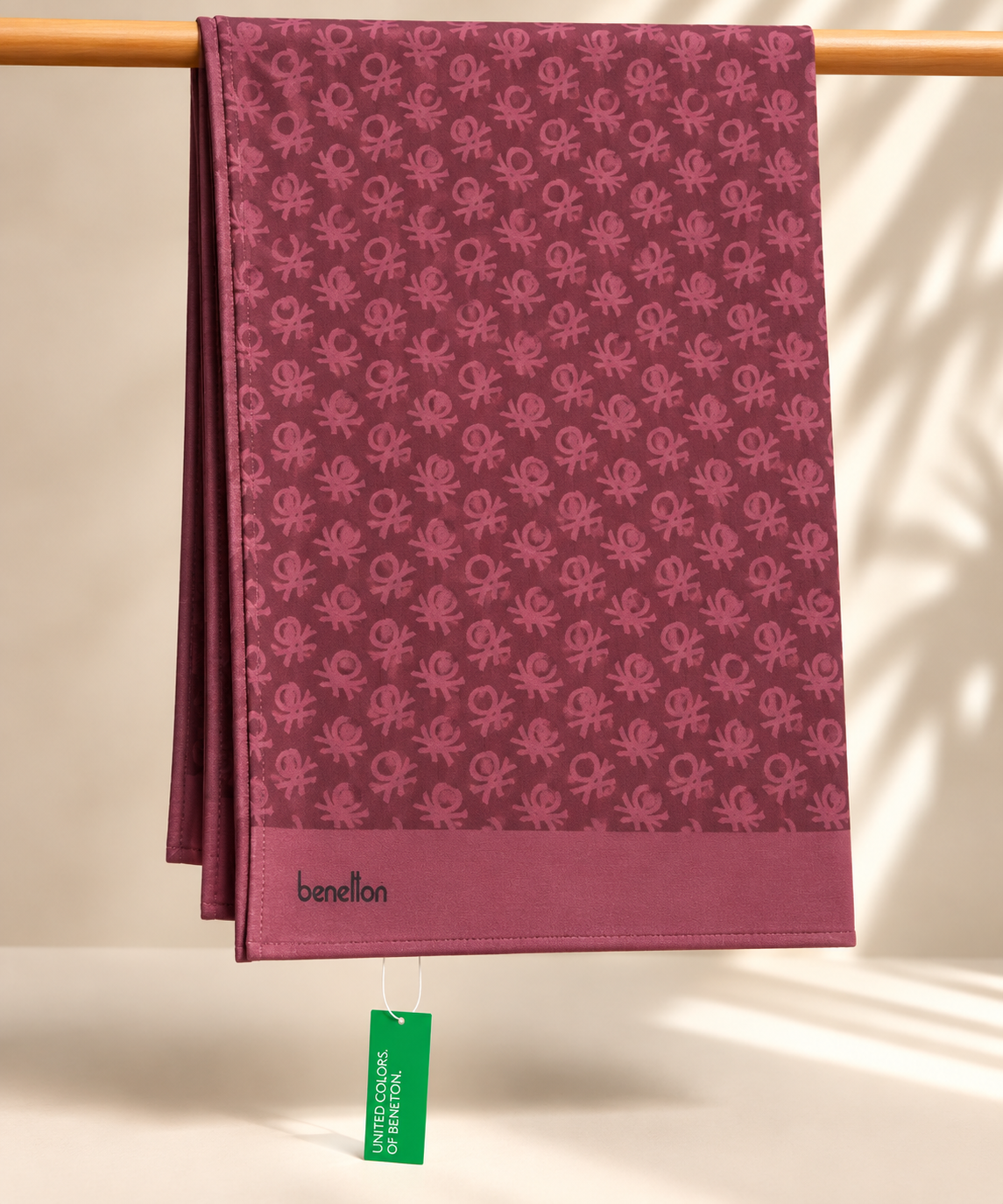 Benetton Elegante Şal 1023 3439 Bordo Monogram Desen