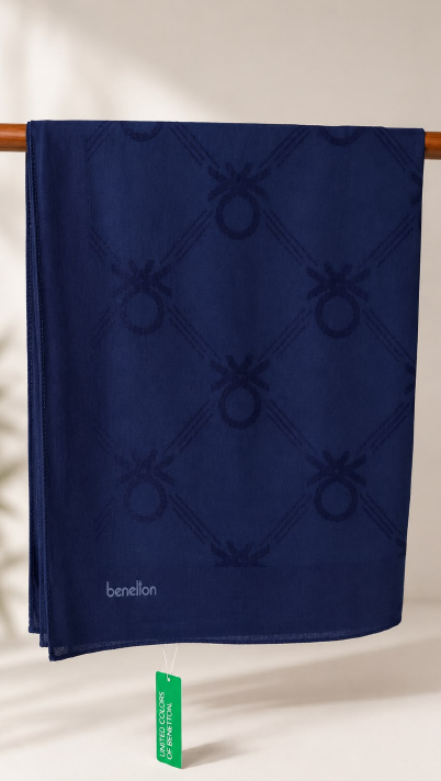Benetton Lyocell Milano Şal 1032 04 Lacivert Monogram Desen