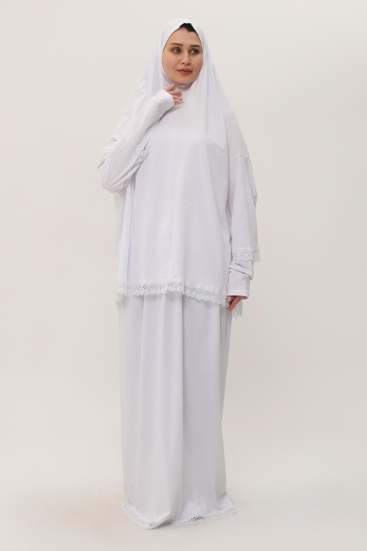 Beyaz Namaz Elbisesi Elbise Pamuk Kumaş Düz 2205_42