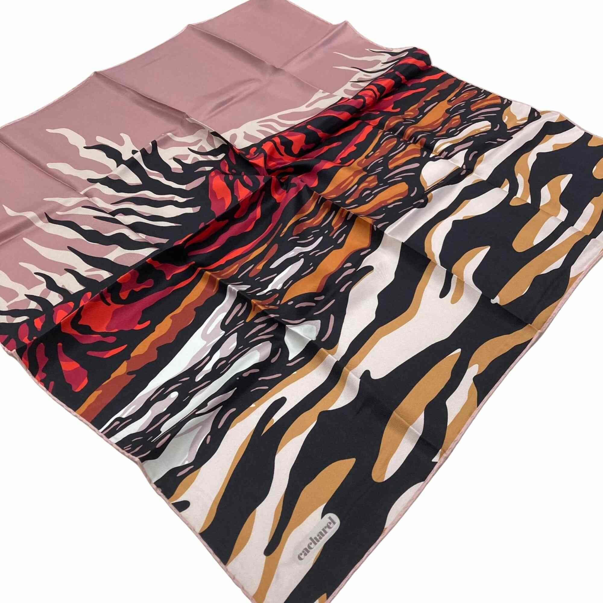 Cacharel Zebra Desenli Siyah Camel İpek Eşarp Tivil Şıklık