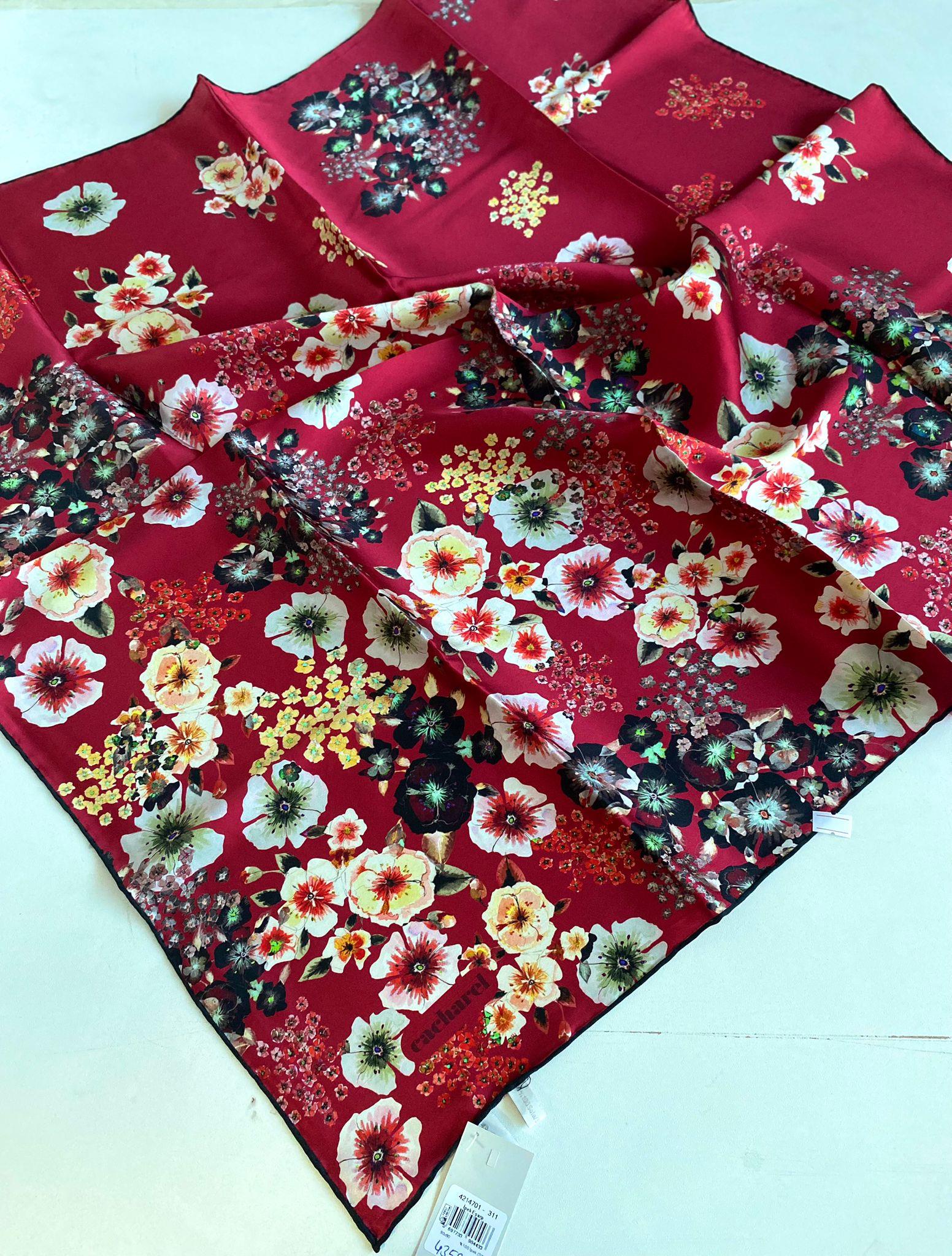 Cacharel Sura İpek Eşarp 43584 Bordo Karışık Desen