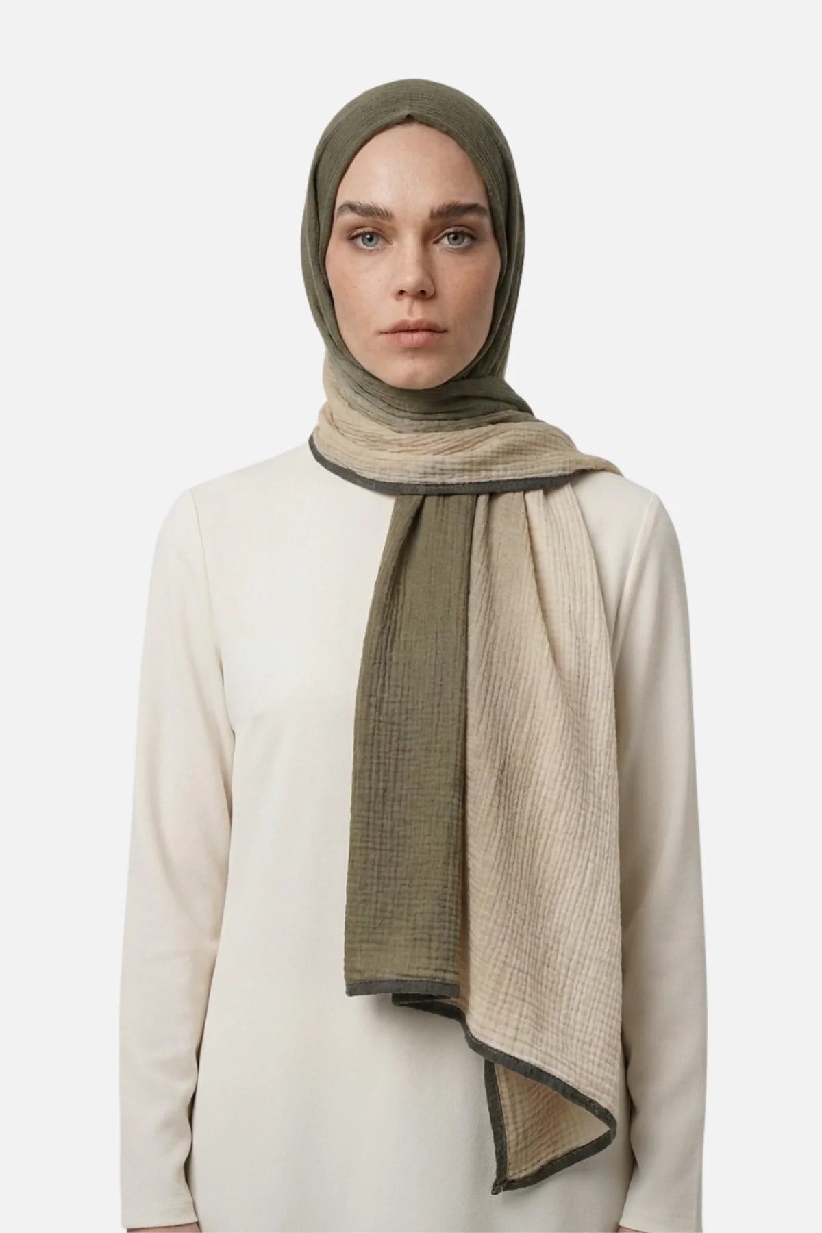 Degrade Müslin Şal Yeşil-Bej 55208