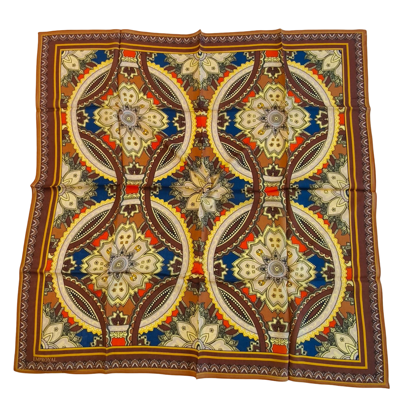 Emproyal Baskılı Velune Eşarp 9015 004 Hardal Kahve Etnik Desen