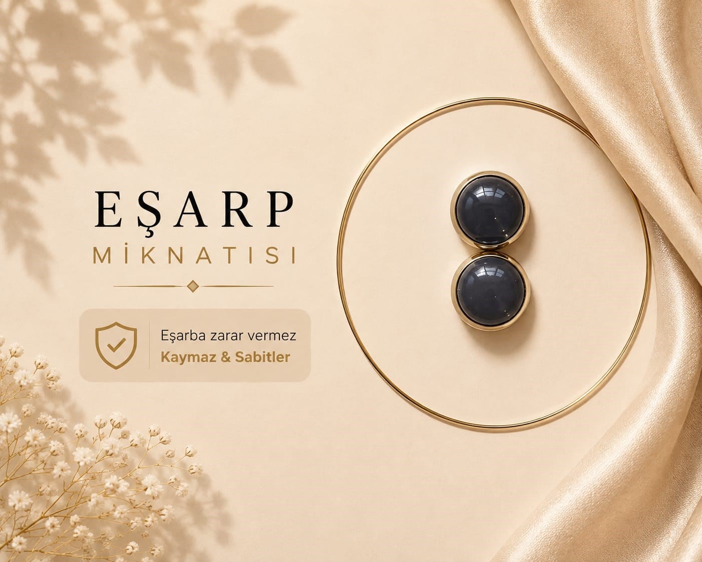 Eşarp Mıknatısı Siyah Düz Desen