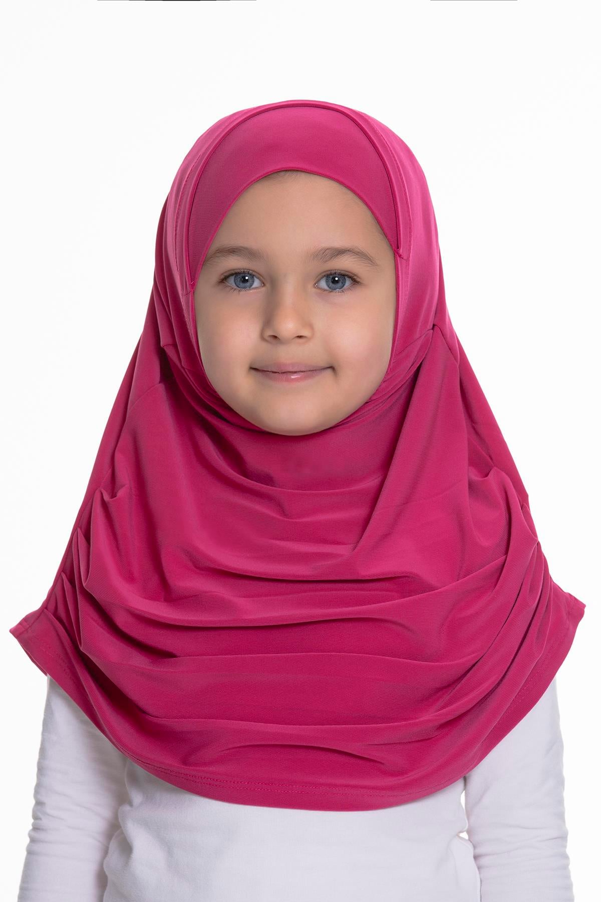 Fuşya Pratik Hazır Geçmeli Çocuk Tesettür Bone Sandy Kumaş Kendinden Boneli 78_20