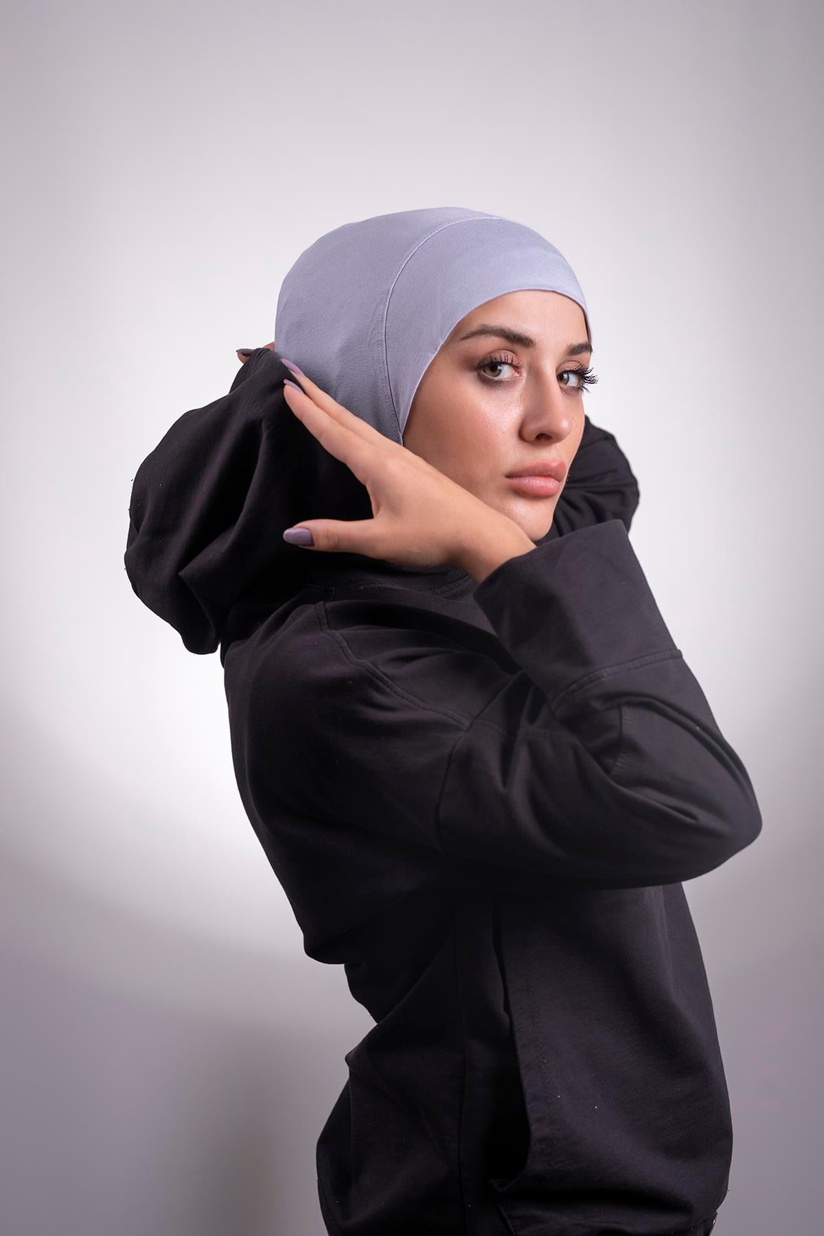 Gri Pratik Hazır Geçmeli Bone Viskon Kumaş Hijab Spor 2106_15