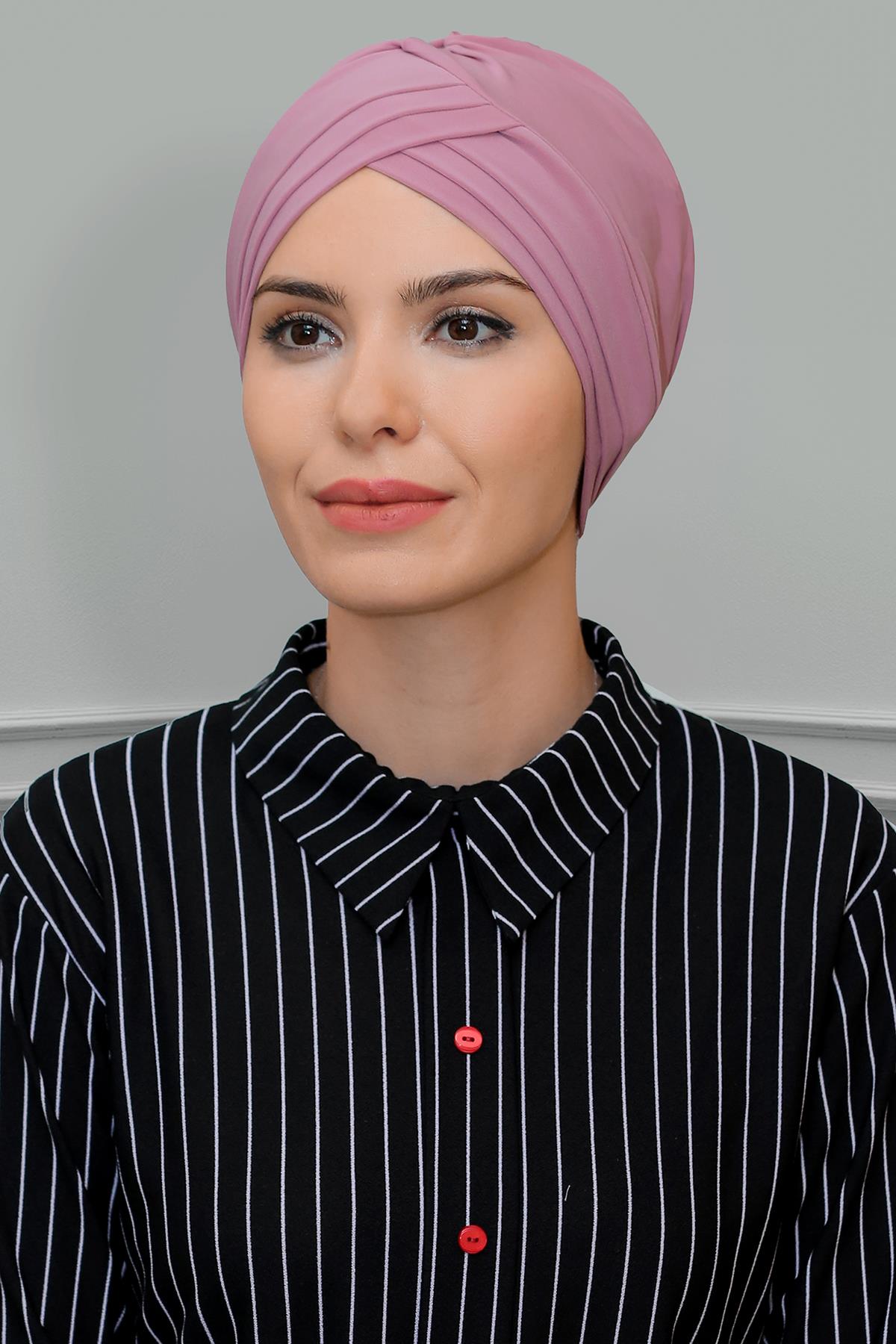 Gül Kurusu Pratik Hazır Geçmeli Tesettür Bone Sandy Kumaş Üç Çapraz 1803_18