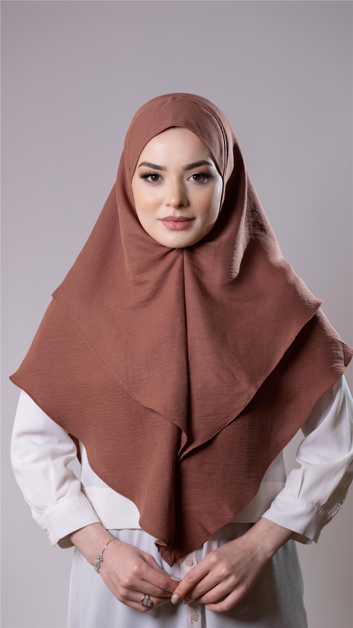 Kiremit Pratik Hazır Geçmeli Tesettür Eşarp Pamuk Caz Kumaş Çift Katlı Düz Hijab 2303_05