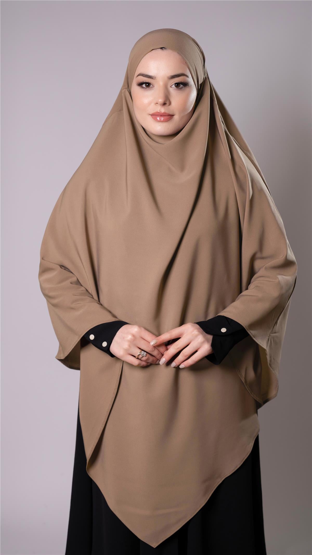 Koyu Bej Pratik Hazır Geçmeli Tesettür Eşarp Medine İpeği Kumaş Arkadan Bağlamalı Sufle Hijab 2301_44