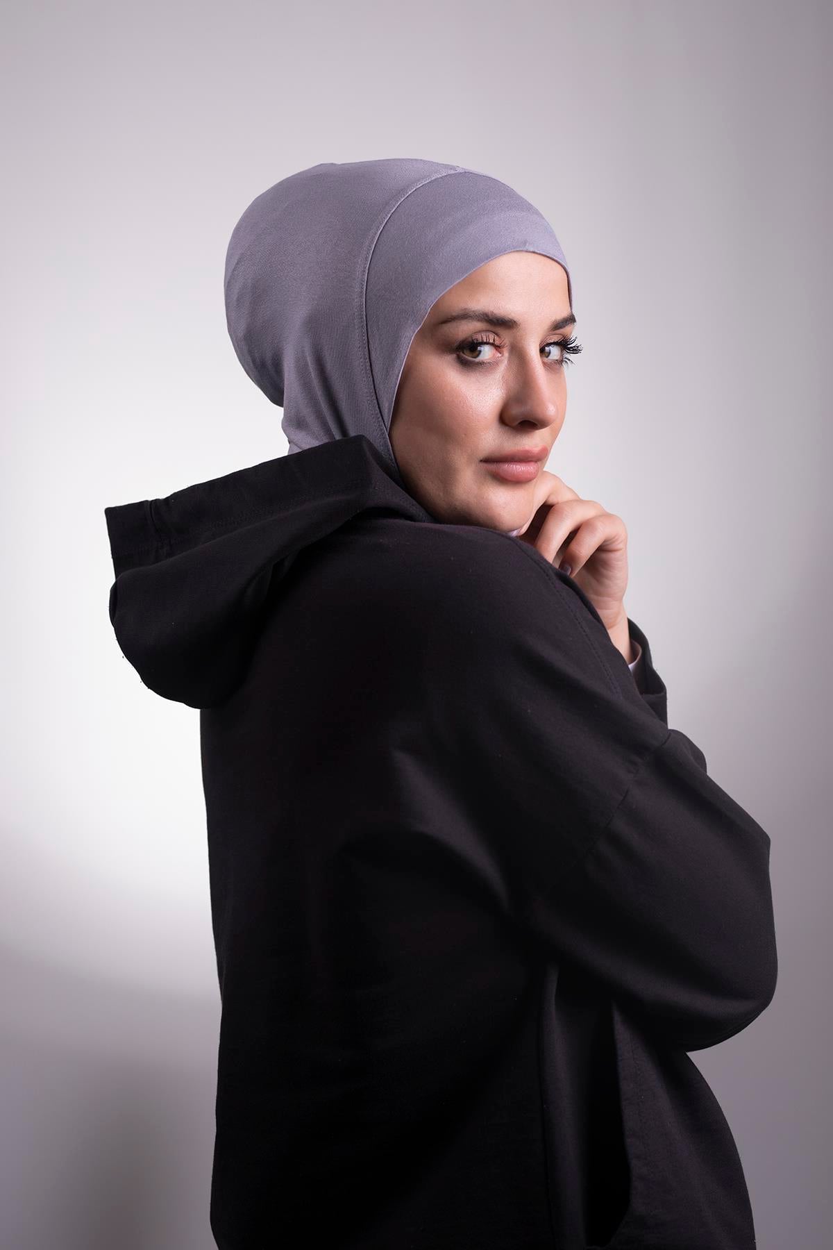 Koyu Gri Pratik Hazır Geçmeli Bone Viskon Kumaş Hijab Spor 2106_23