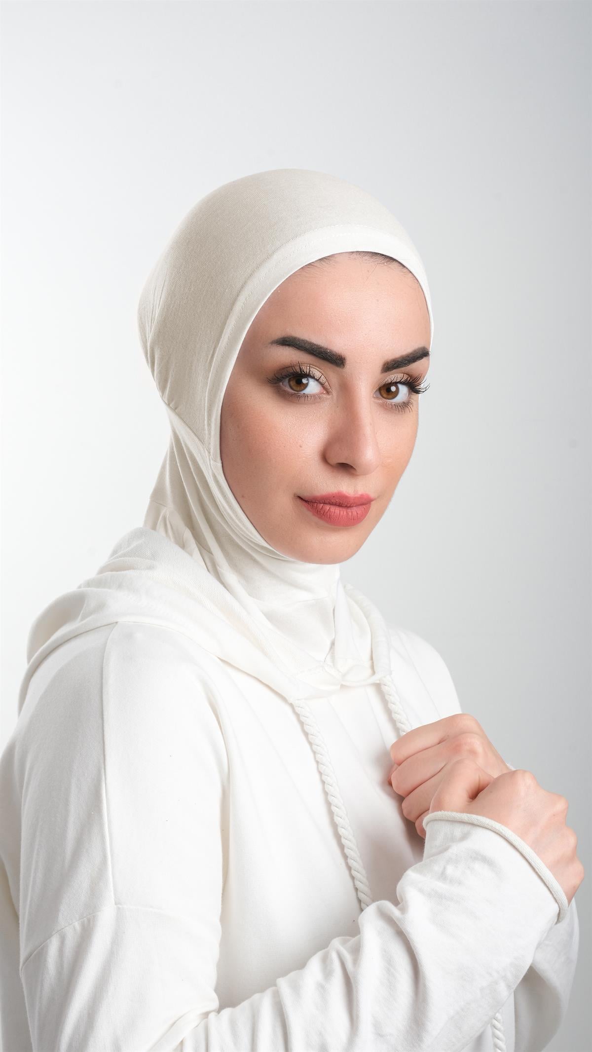 Krem Pratik Hazır Geçmeli Tesettür Bone Sandy Kumaş Spor Hijab 2113_40