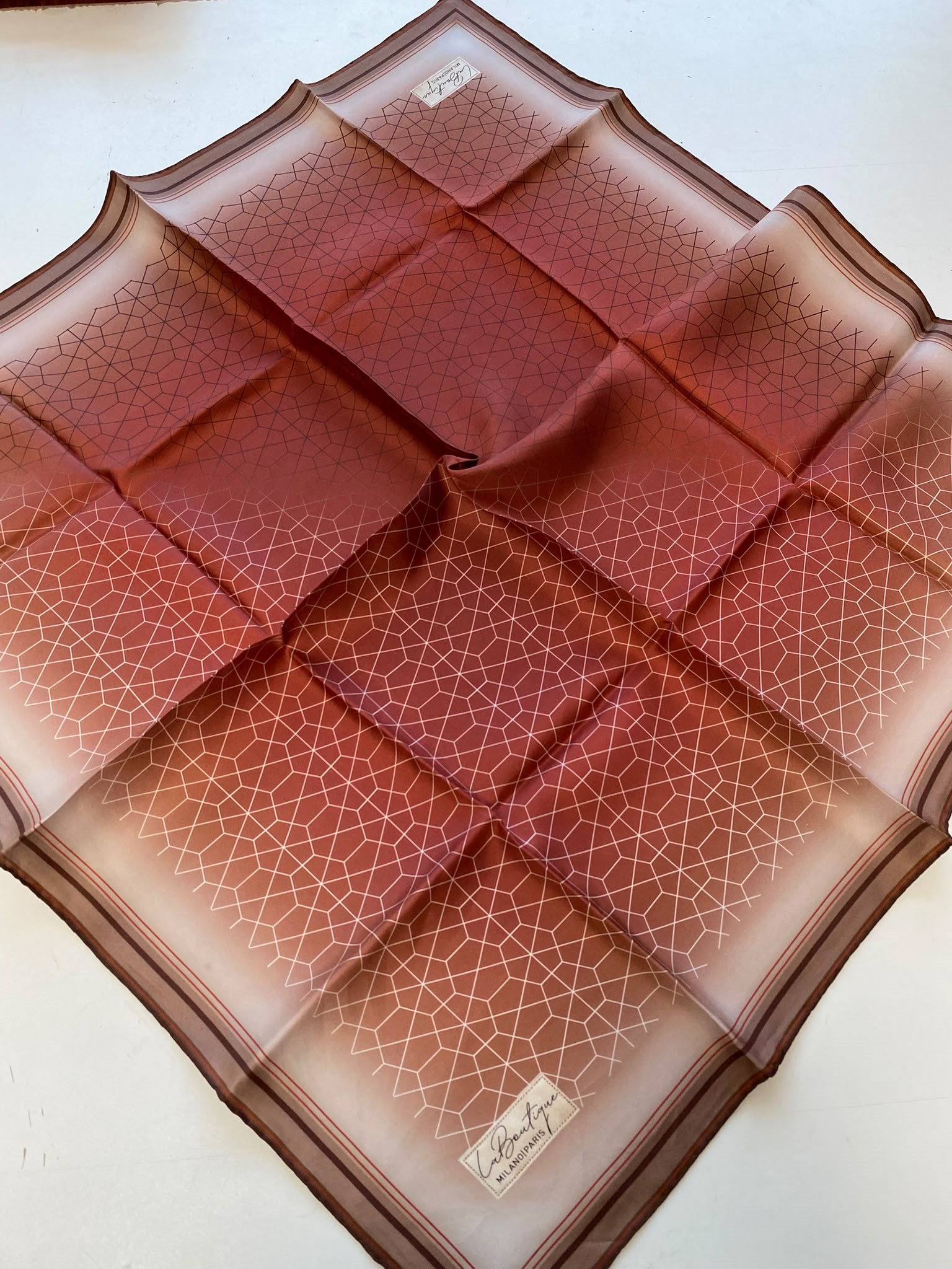 La Boutique Az Hatalı Saf Tivil İpek Eşarp Vizon - Gül Kurusu  Geometrik Desen 
