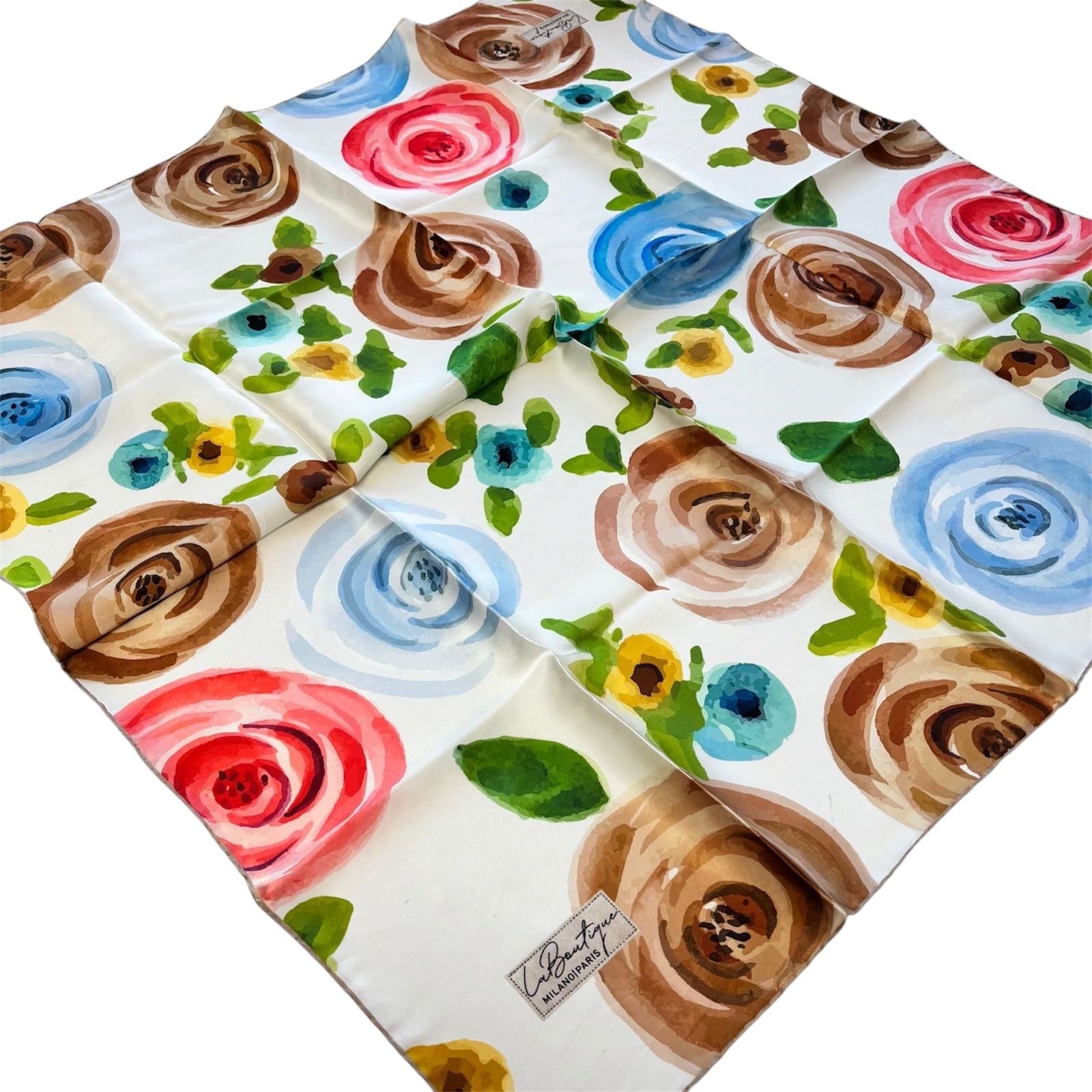 La Boutique Az Hatalı Sura İpek Eşarp 55201 Beyaz - Vizon Çiçek Desen 