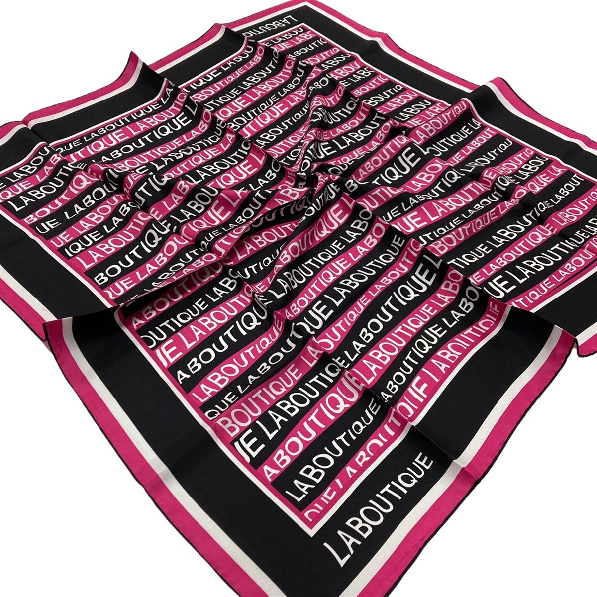 Defolu Lüks Siyah Pembe Desenli İpek Fular Eşarp